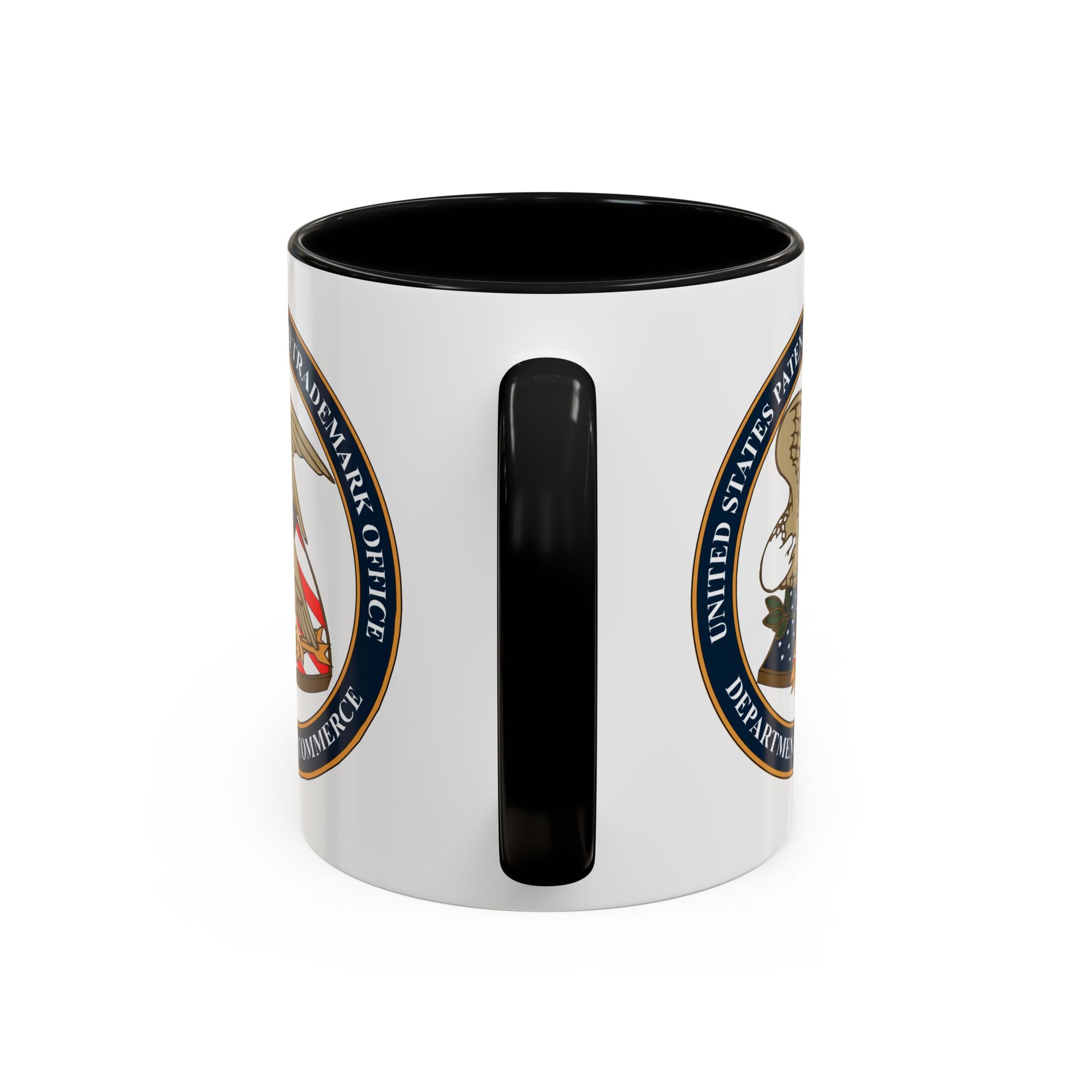 United States Patent &amp; Trademark Office Coffee Mug - Double Sided Print, Black Accent White Ceramic, 11oz by TheGlassyLass.com