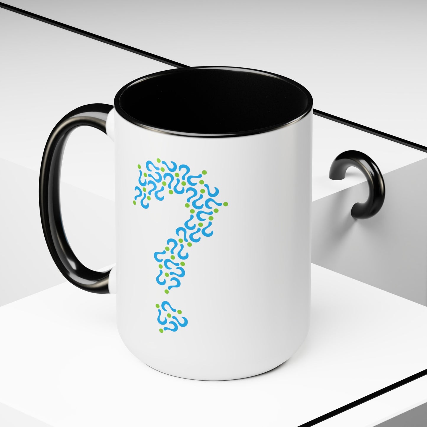 Question Mark Coffee Mug - Double Sided Black Accent White Ceramic 15oz by TheGlassyLass.com