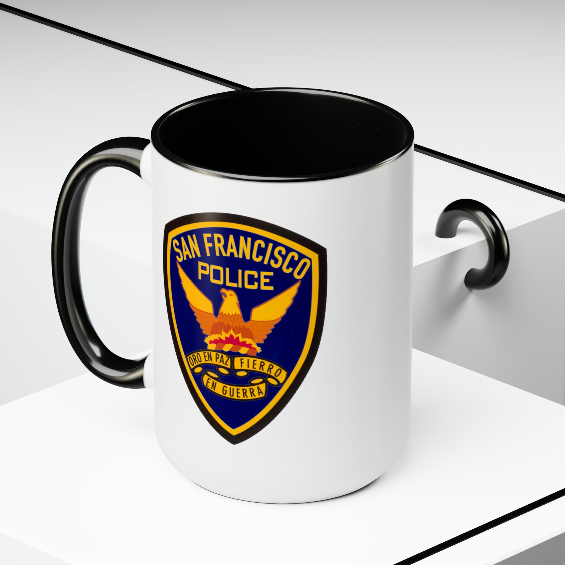 San Francisco Police Coffee Mug - Double Sided Black Accent White Ceramic 15oz by TheGlassyLass.com