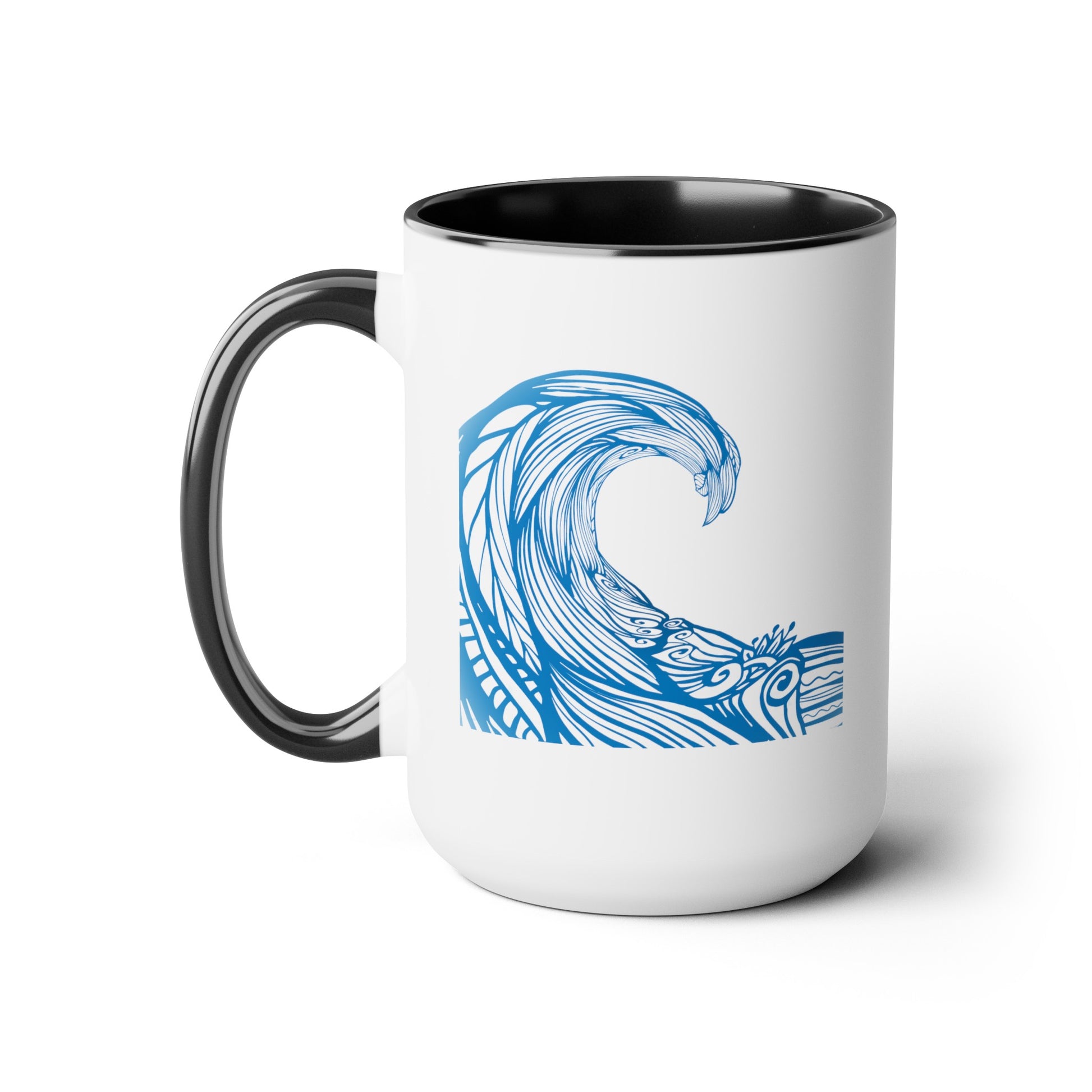 Under the Wave Coffee Mugs - Double Sided Black Accent White Ceramic 15oz by TheGlassyLass.com