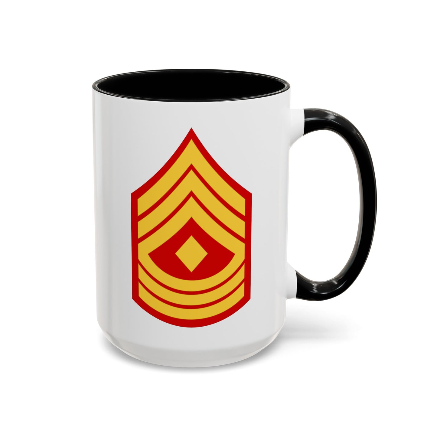 United States Marine Corps First Sergeant (E-8) Chevron Coffee Mug - Double Sided Black Accent White Ceramic 15oz - by TheGlassyLass.com