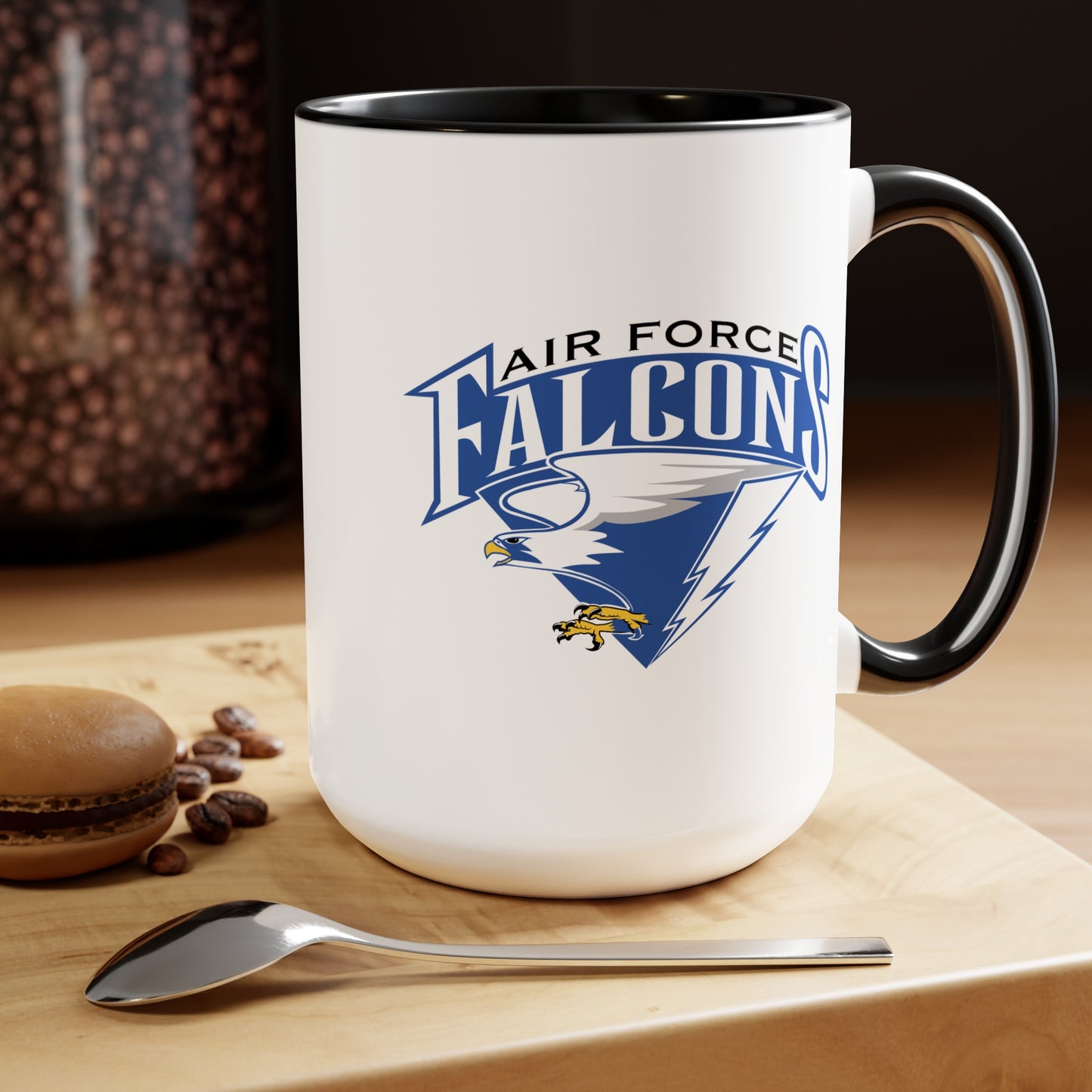 Air Force Falcons - Double Sided Black Accent White Ceramic Coffee Mug 15oz by TheGlassyLass.com