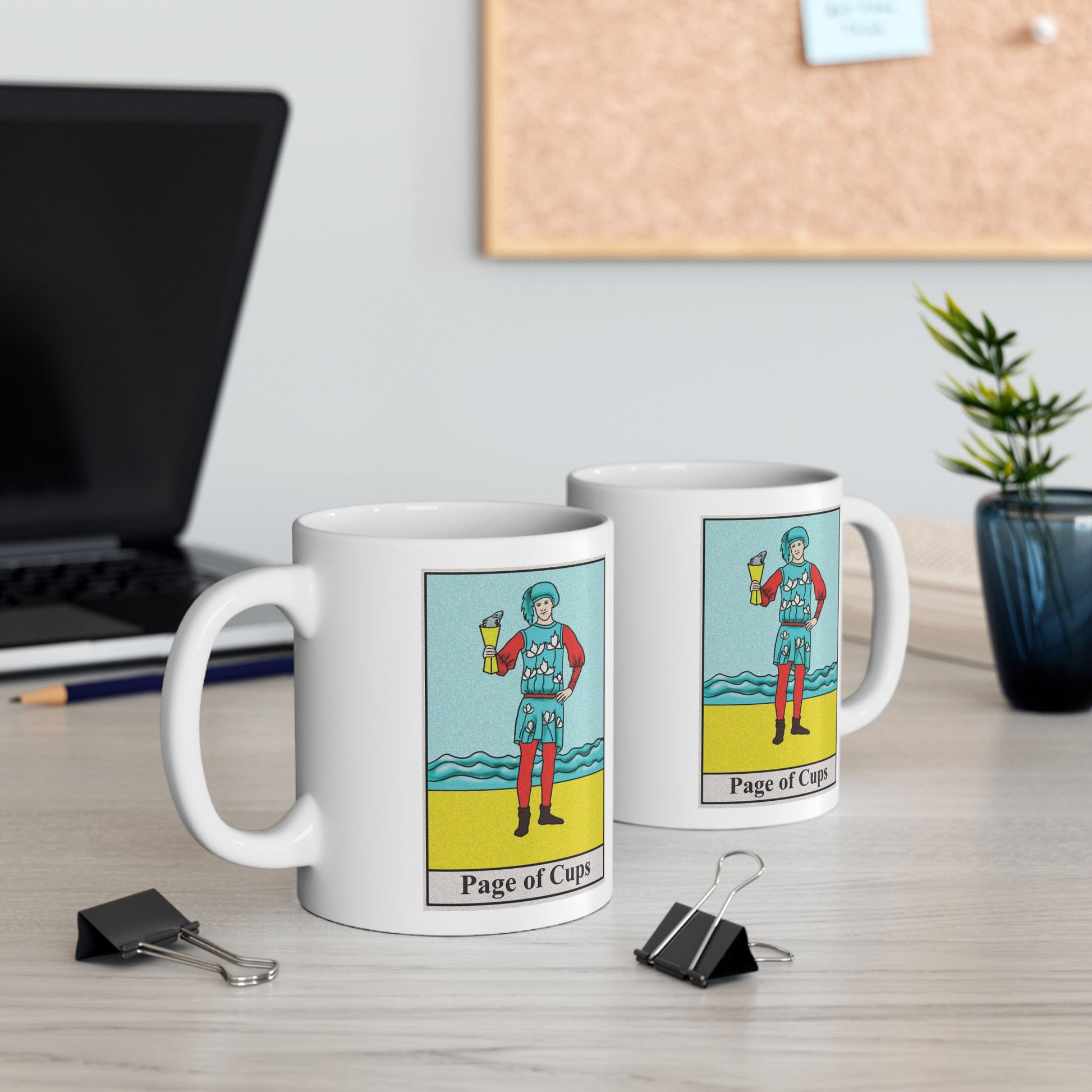 Page of Cups Tarot Card Coffee Mug - Double Sided Print, White Ceramic, 11oz by TheGlassyLass.com