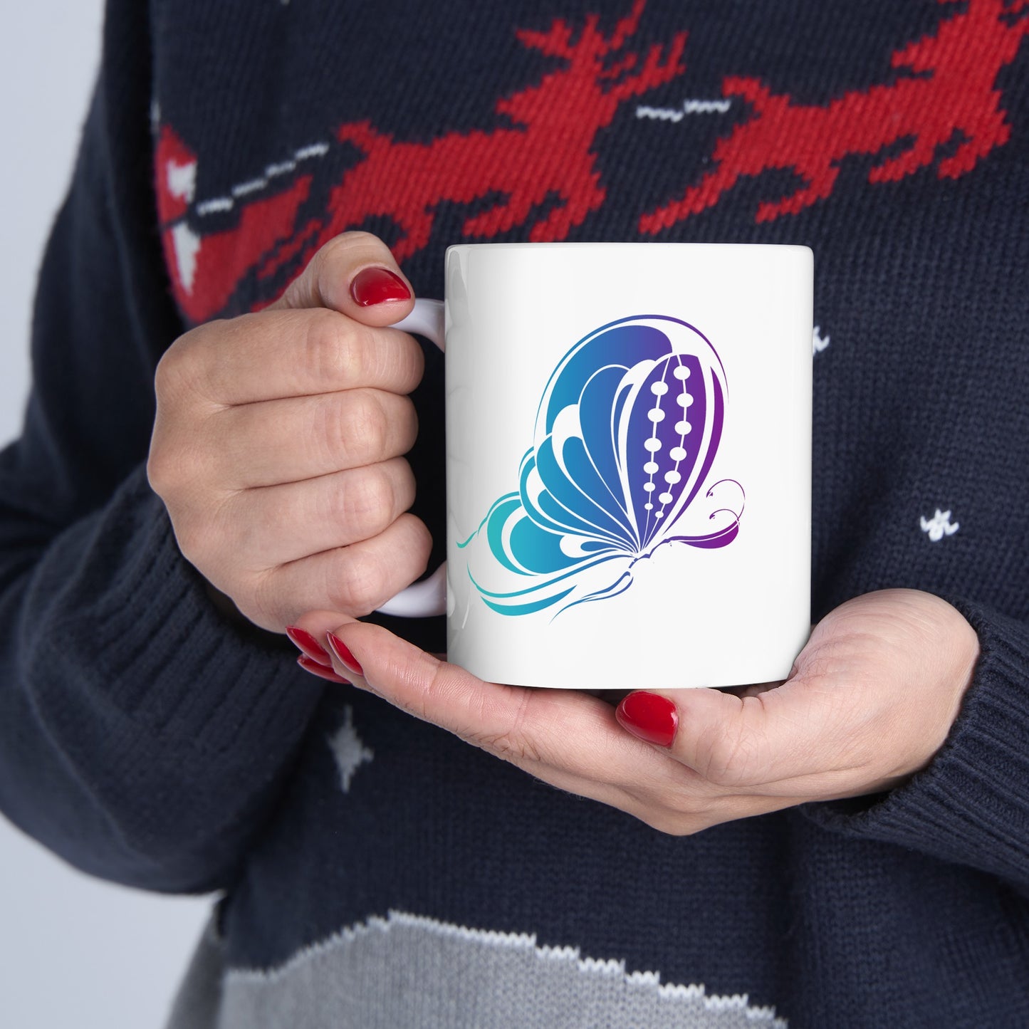 Butterfly Coffee Mug - Double Sided White Ceramic 11oz by TheGlassyLass.com