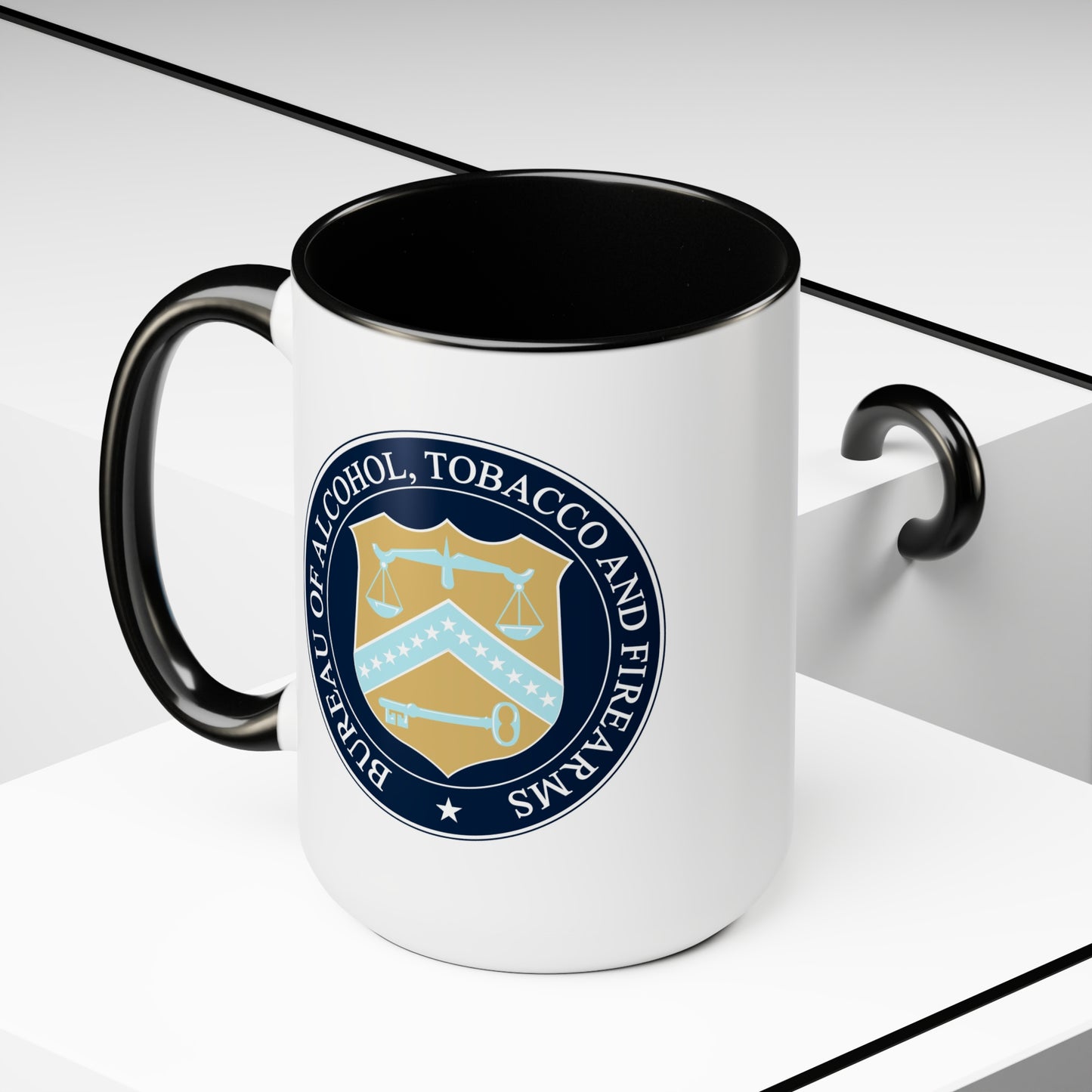 US ATF Seal Coffee Mugs - Double Sided Black Accent White Ceramic 15oz by TheGlassyLass