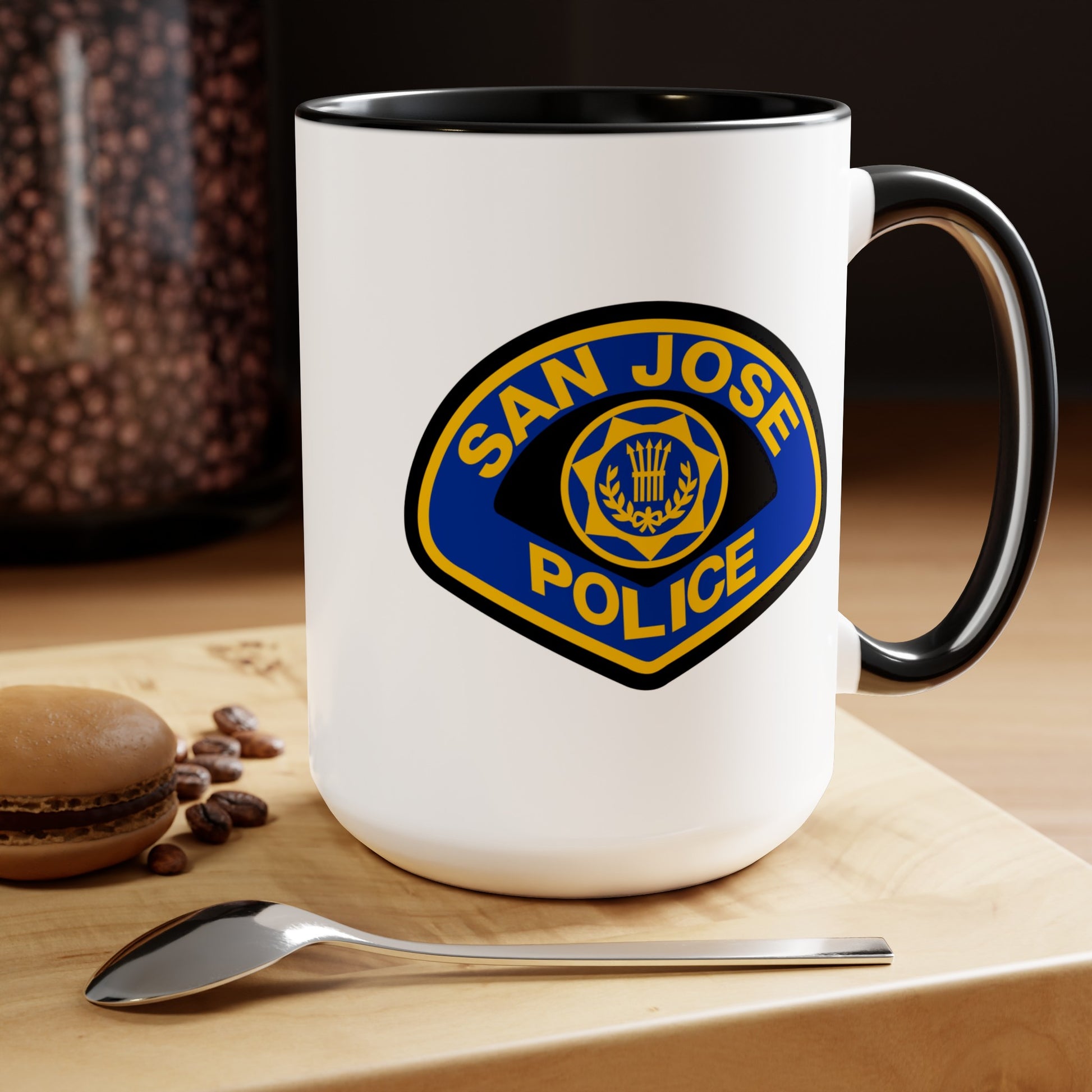 San Jose Police Coffee Mugs - Double Sided Black Accent White Ceramic 15oz by TheGlassyLass.com