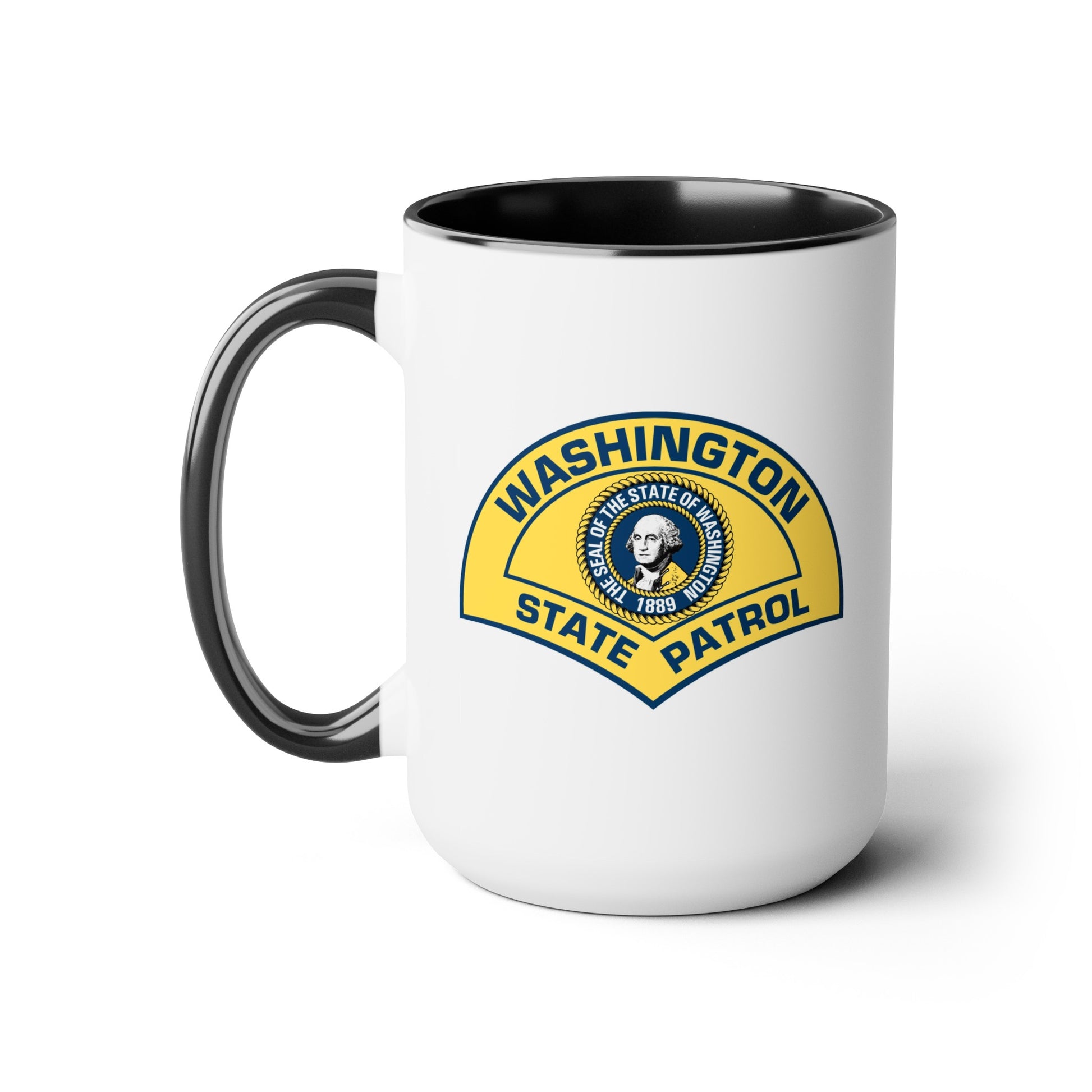 Washington State Patrol Coffee Mug - Double Sided Black Accent White Ceramic 15oz by TheGlassyLass.com