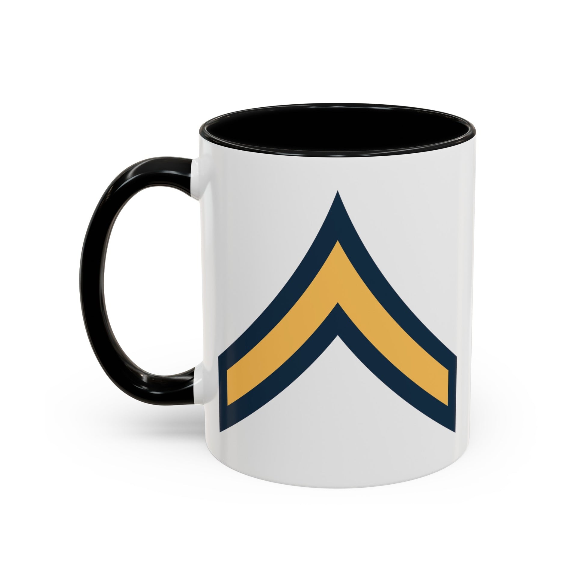 US Army Private (OR-2) Chevron - Double Sided Black Accent White Ceramic Coffee Mug 11oz by TheGlassyLass.com