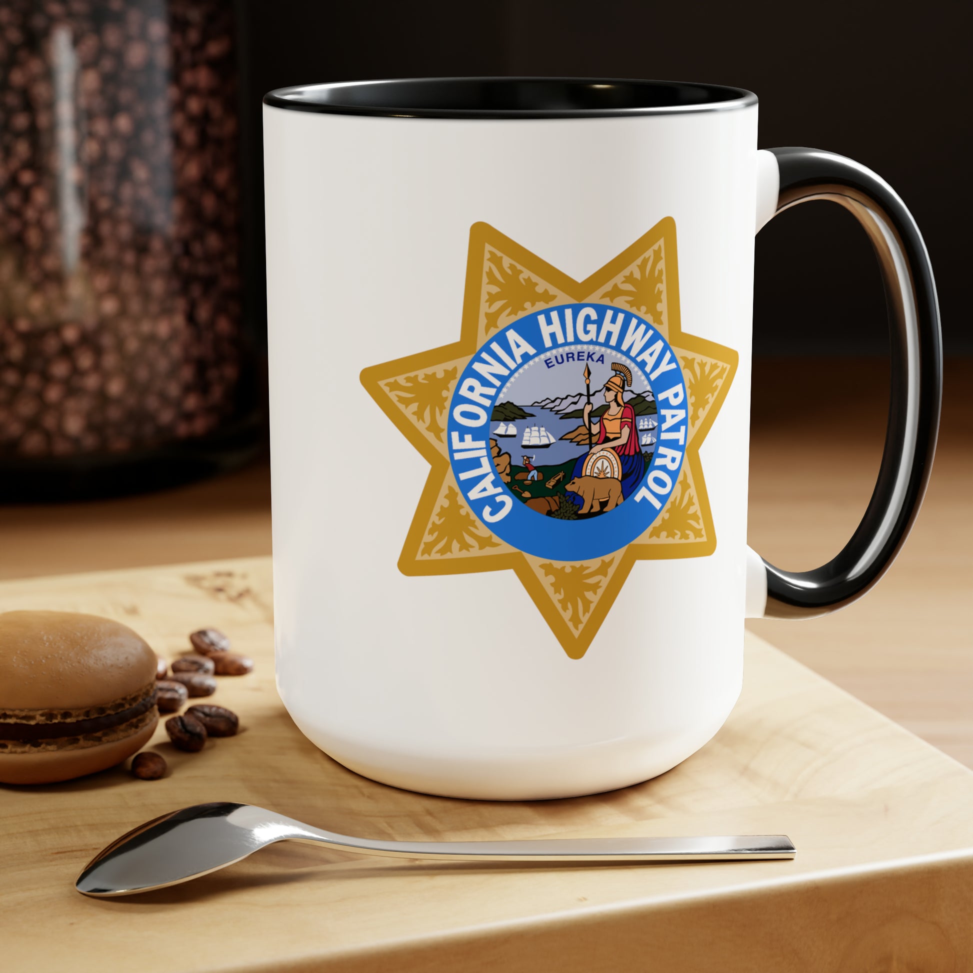 California Highway Patrol Coffee Mug - Double Sided Black Accent White Ceramic 15oz by TheGlassyLass