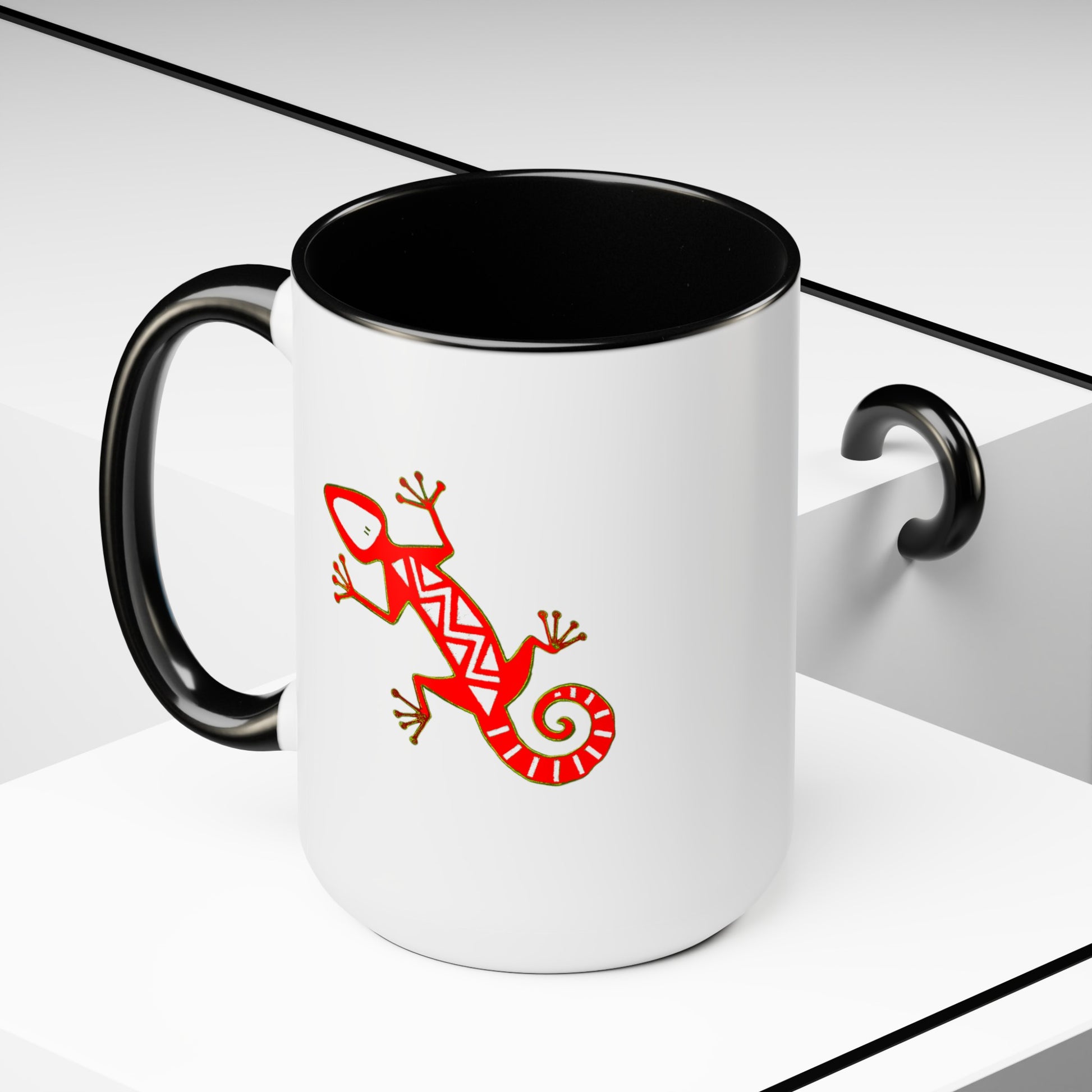 Gecko Coffee Mug - Double Sided Black Accent White Ceramic 15oz by TheGlassyLass.com