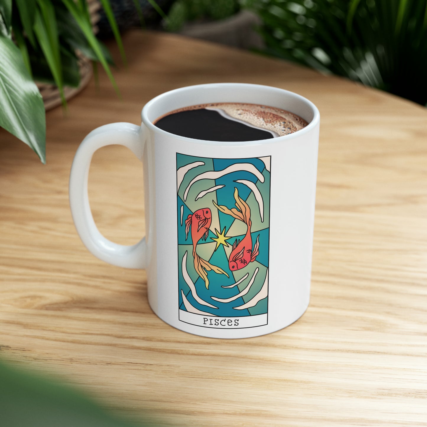 Pisces Tarot Card Coffee Mug - Double Sided 11oz White Ceramic by TheGlassyLass.com