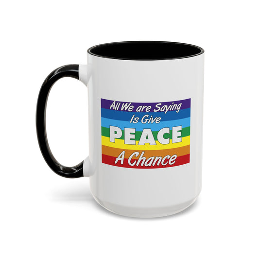 Give Peace a Chance Flag Coffee Mug - Double Sided Black Accent White Ceramic 15oz by TheGlassyLass.com