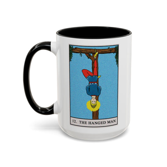 The Hanged Man Tarot Card Coffee Mug - Double Sided Black Accent White Ceramic 15oz by TheGlassyLass.com