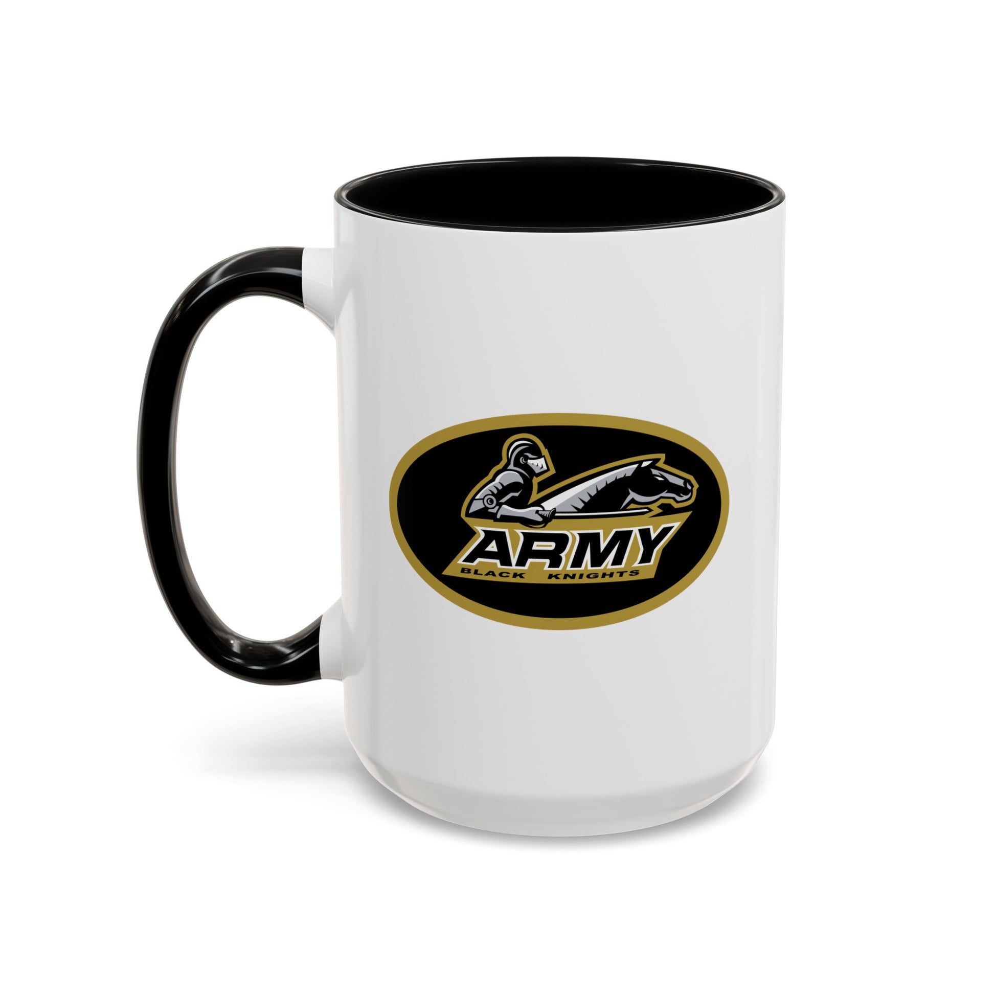 US Army Black Knights - Double Sided Black Accent White Ceramic Coffee Mug 15oz by TheGlassyLass.com