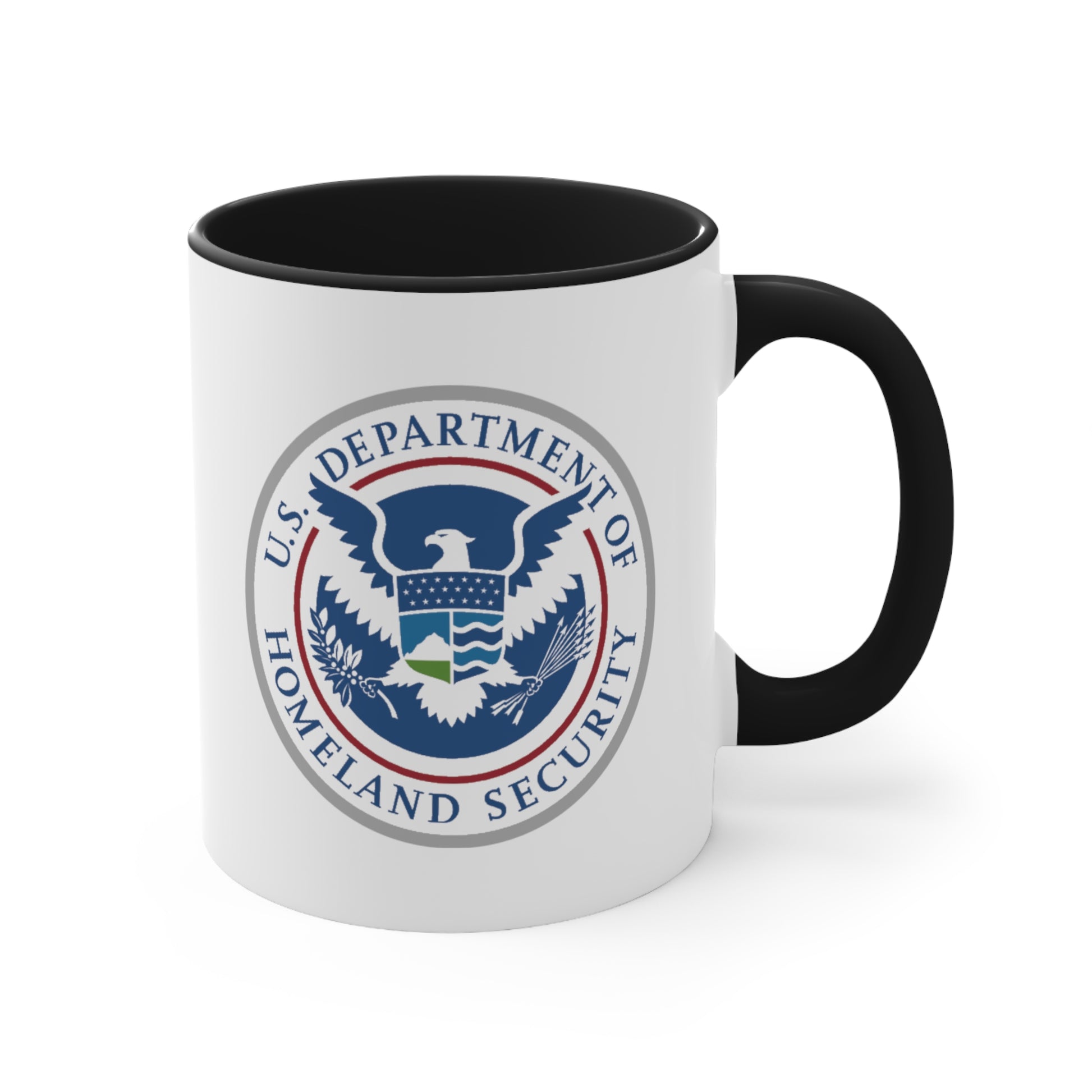 Homeland Security Coffee Mug - Double Sided Black Accent White Ceramic 11oz by TheGlassyLass.com