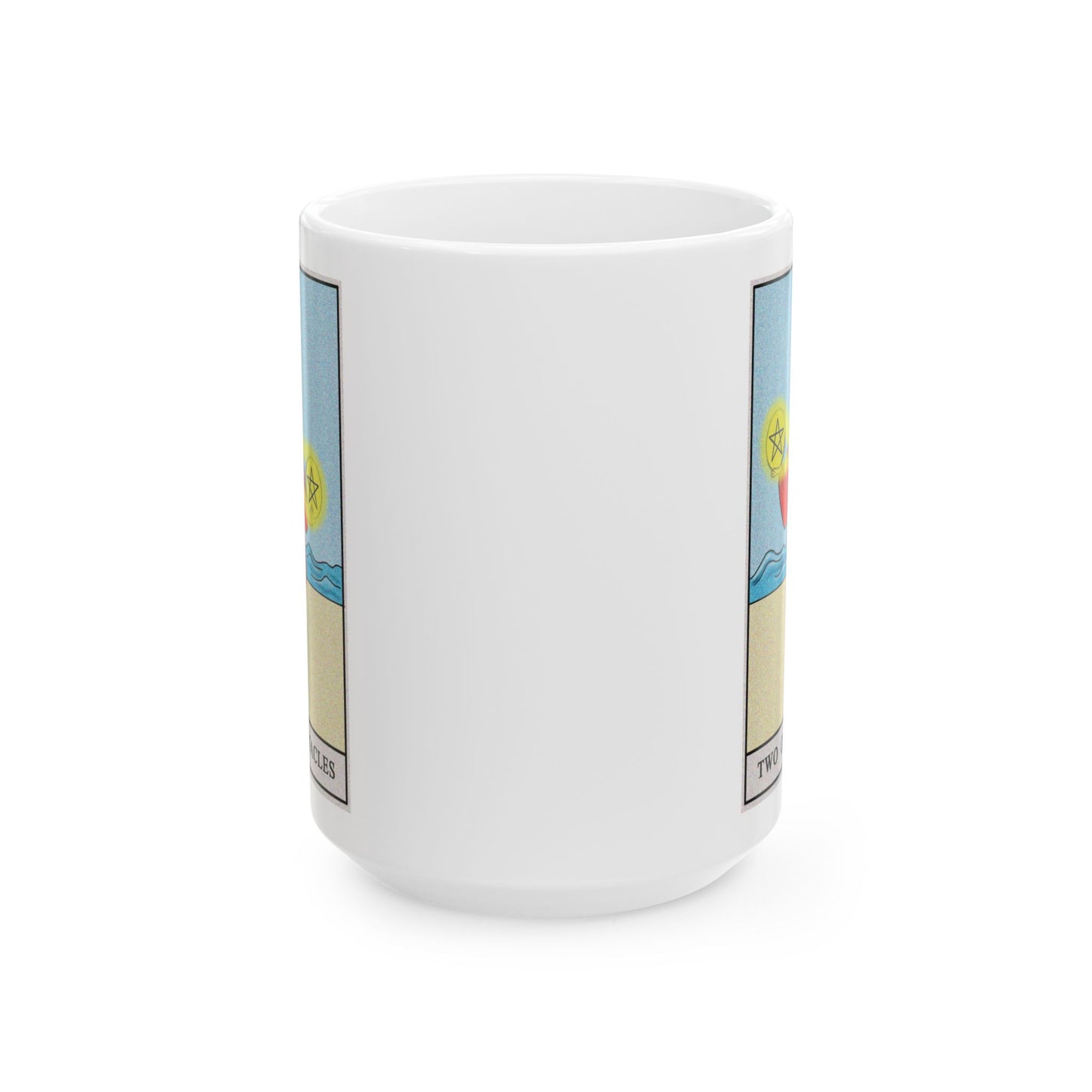 Two of Pentacles Tarot Card Coffee Mug - Double Sided White Ceramic 15oz by TheGlassyLass.com