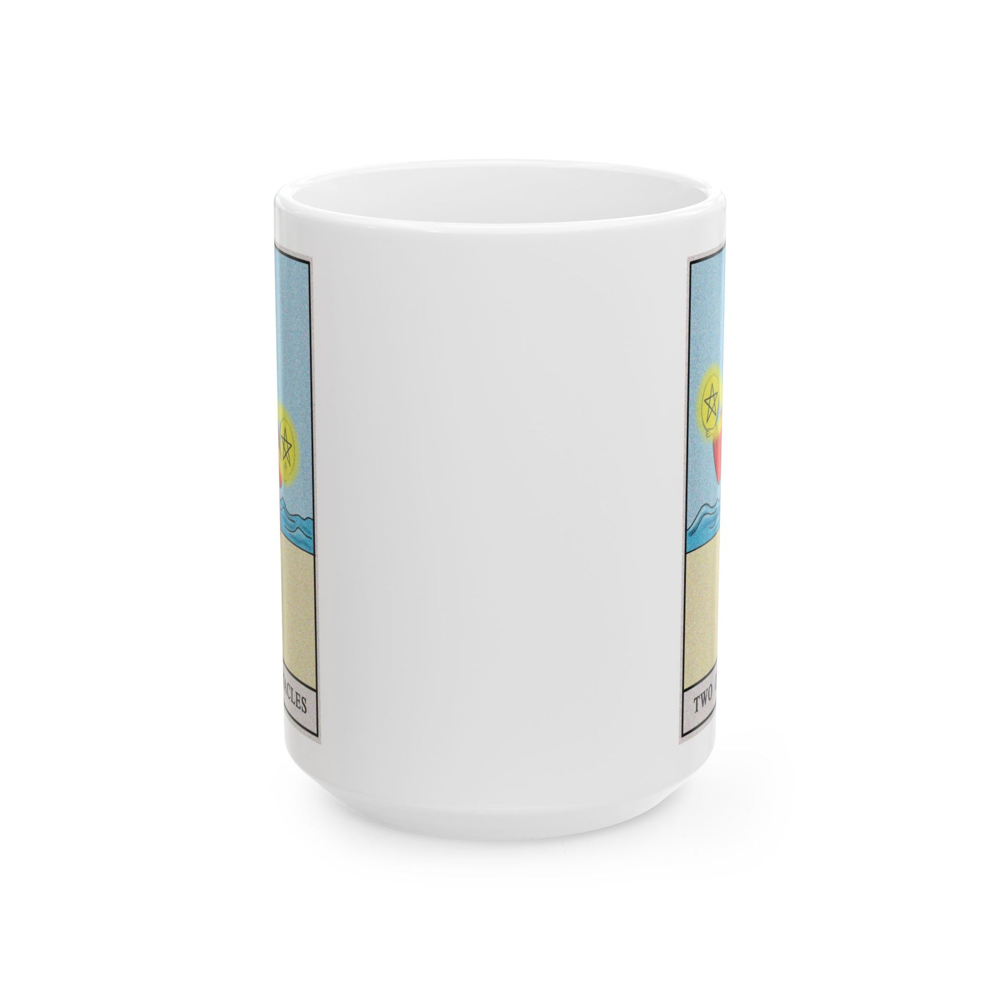 Two of Pentacles Tarot Card Coffee Mug - Double Sided White Ceramic 15oz by TheGlassyLass.com