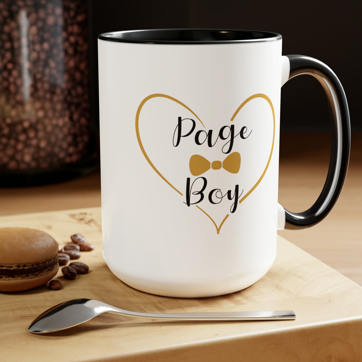 Page Boy Cocoa Mug - Double Sided Black Accent Ceramic 15oz by TheGlassyLass.com