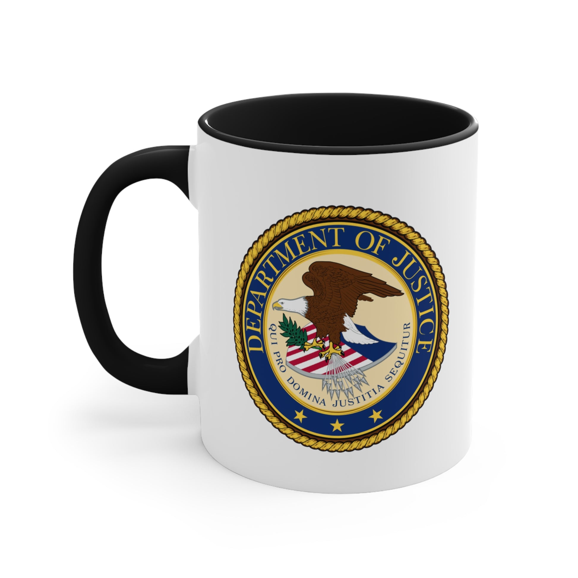 Department of Justice Coffee Mug - Double Sided Black Accent White Ceramic 11oz by TheGlassyLass