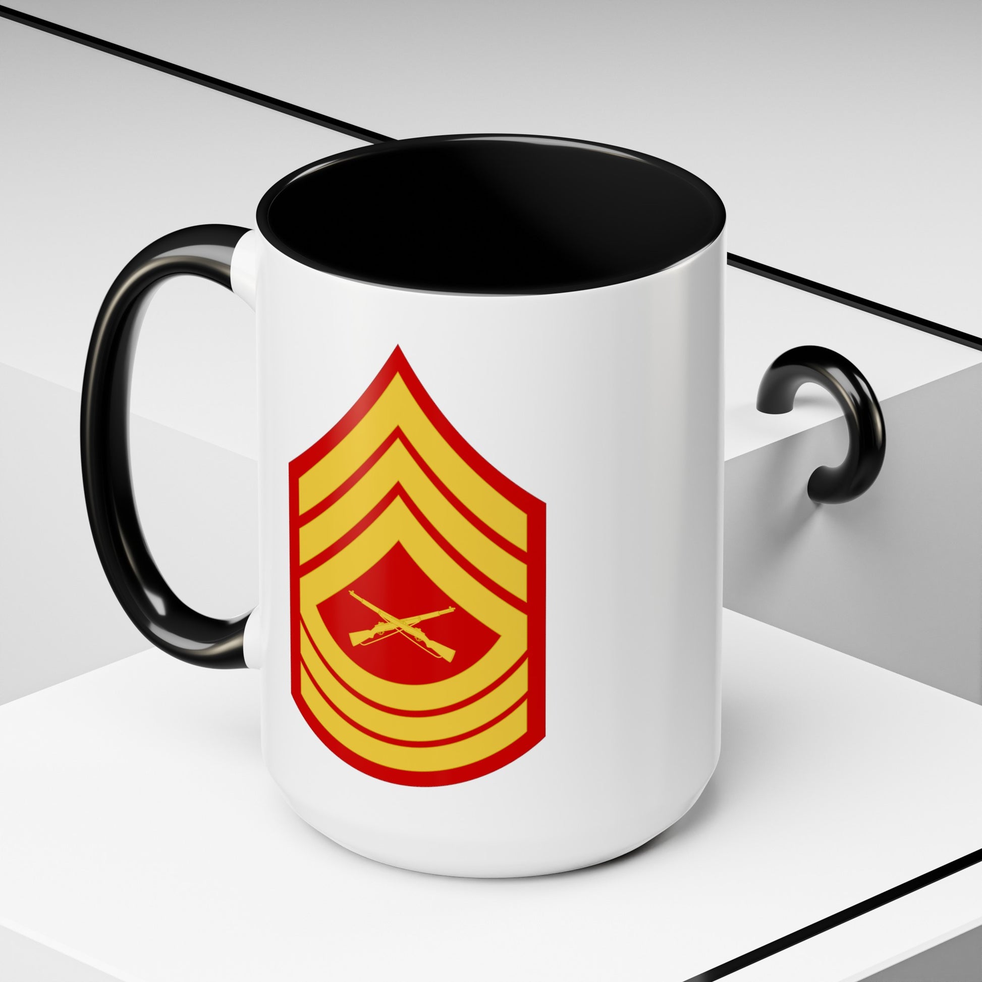 United States Marine Corps Master Sergeant (E-8) Chevron Coffee Mug - Double Sided Black Accent White Ceramic 15oz - by TheGlassyLass.com