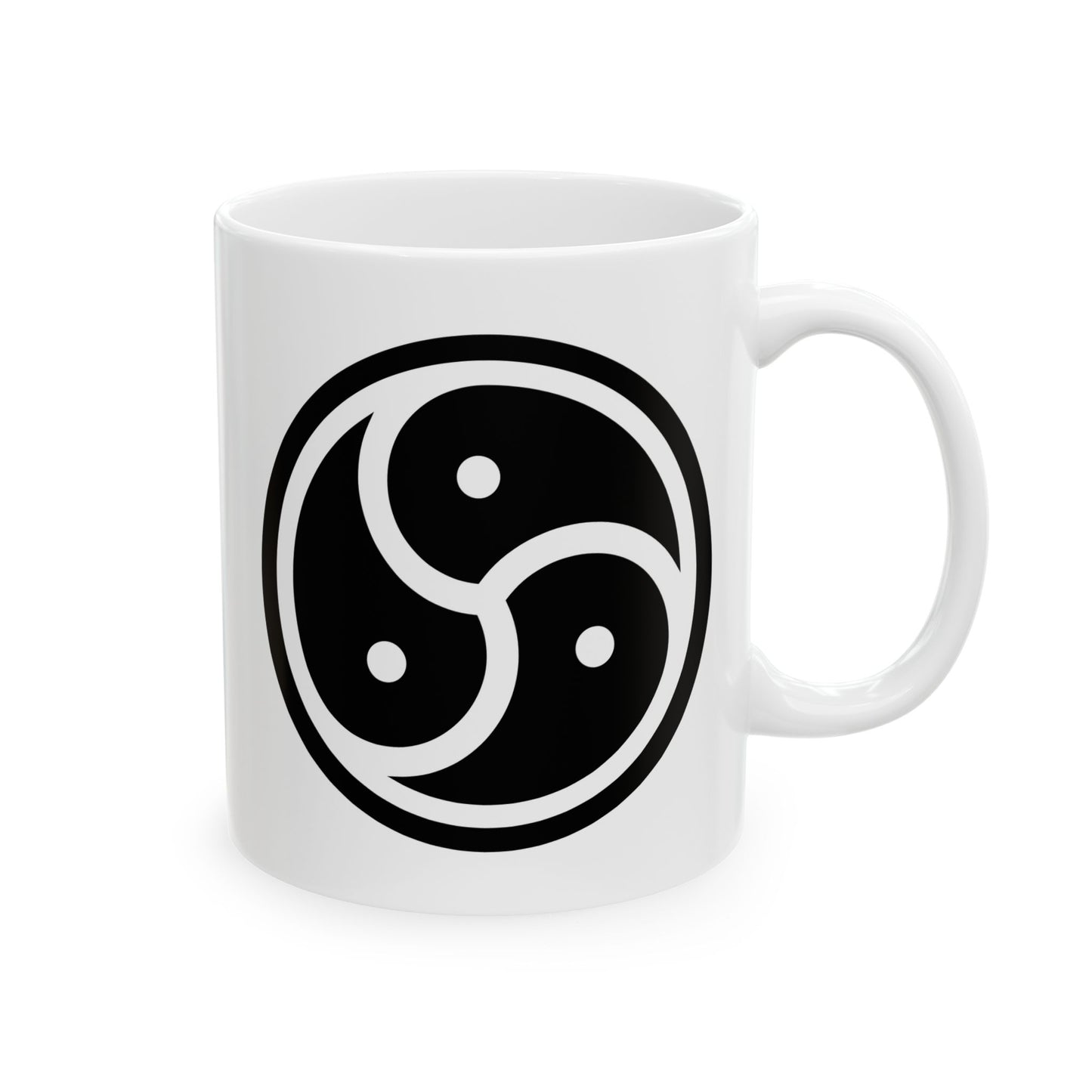 Tri Yin Yang Symbol Coffee Mug - Double Sided Print, White Ceramic, 11oz by TheGlassyLass.com