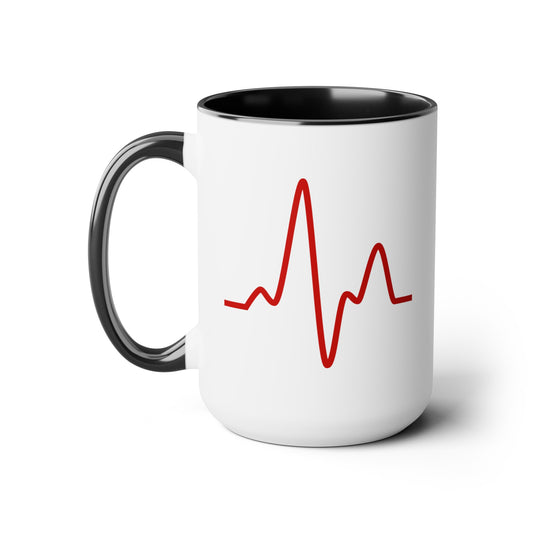 Sine Wave Coffee Mug - Double Sided Black Accent White Ceramic 15oz by TheGlassyLass.com