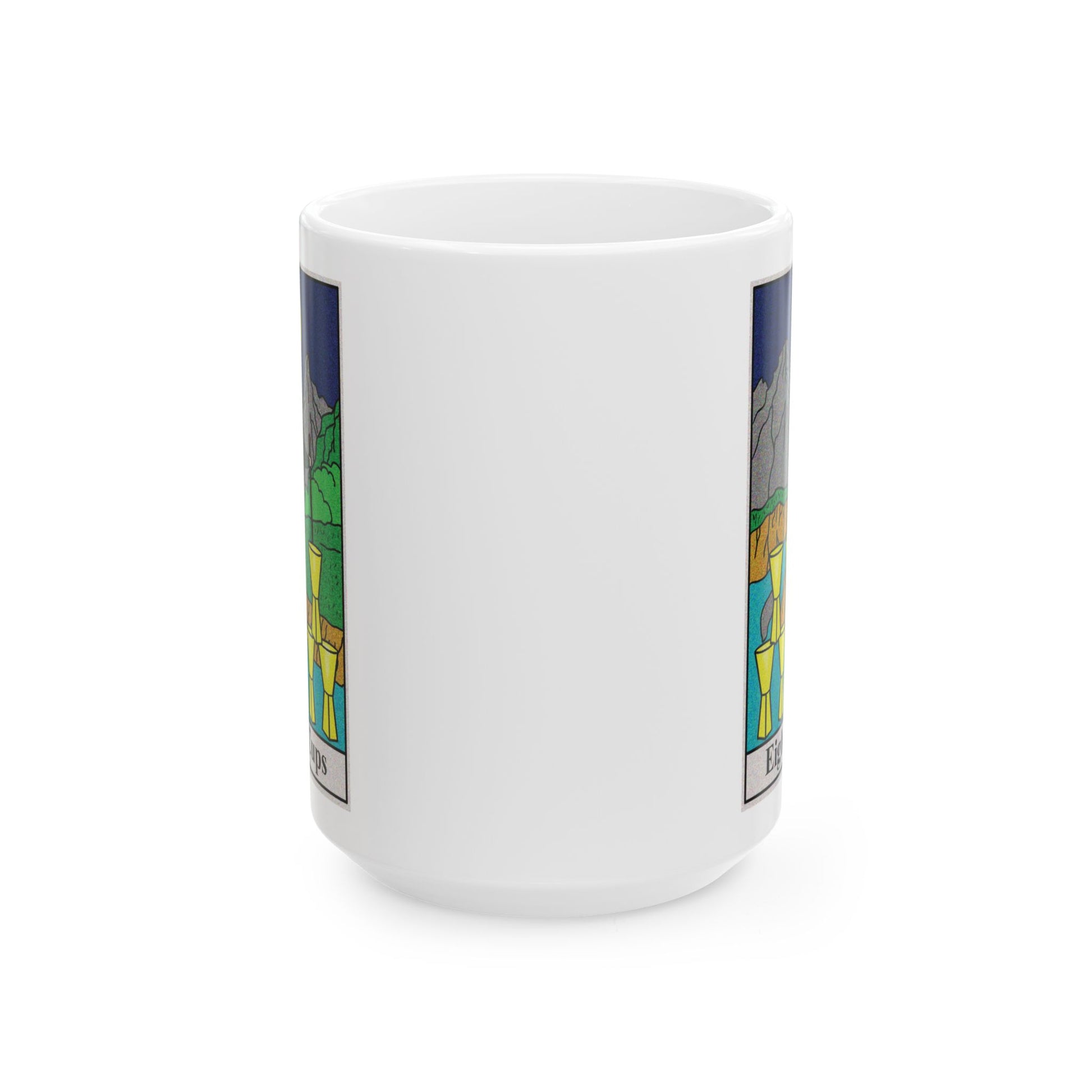 Eight of Cups Tarot Card Coffee Mug - Double Sided White Ceramic 15oz by TheGlassyLass.com