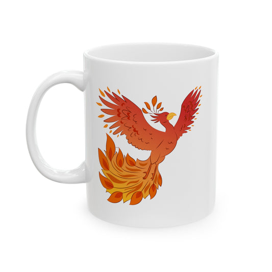 Phoenix Rising Coffee Mug - Double Sided White Ceramic 11oz by TheGlassyLass.com