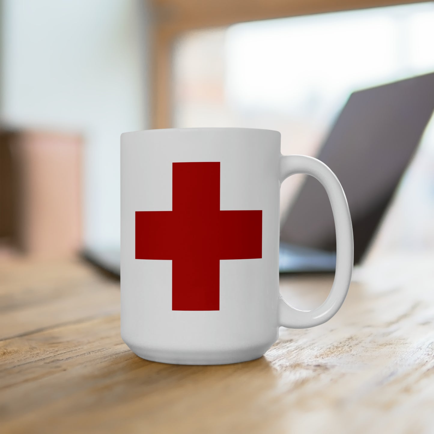 Red Cross Coffee Mug - Double Sided White Ceramic 15oz by TheGlassyLass.com