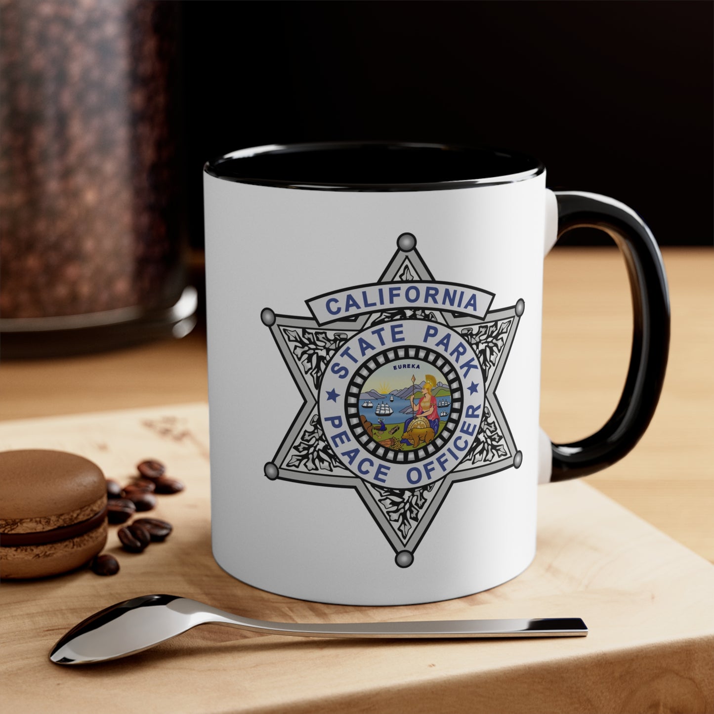 California State Parks Peace Officer Coffee Mug - Double Sided Black Accent White Ceramic 11oz by TheGlassyLass.com