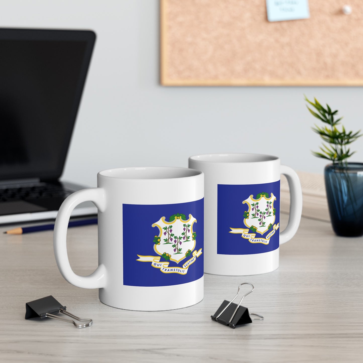 Connecticut State Flag - Double Sided White Ceramic Coffee Mug 11oz by TheGlassyLass.com