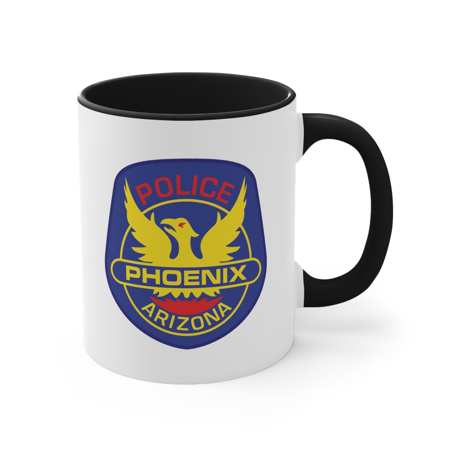 Phoenix Police Coffee Mug - Double Sided Black Accent White Ceramic 11oz by TheGlassyLass.com