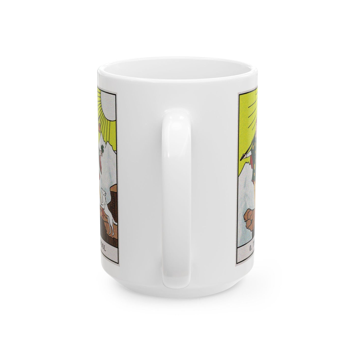 The Fool Tarot Card Coffee Mug - Double Sided White Ceramic 15oz by TheGlassyLass.com