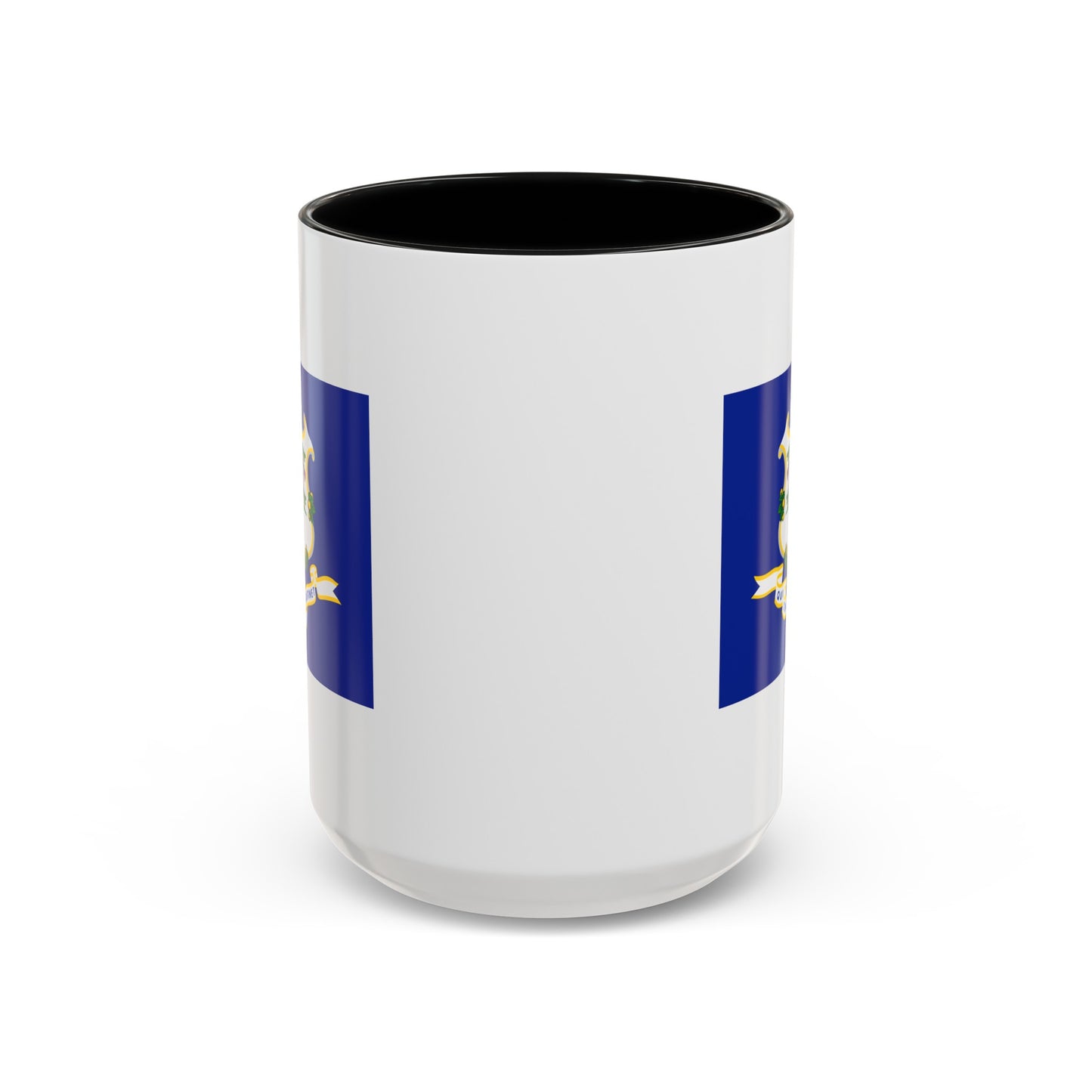 Connecticut State Flag - Double Sided Black Accent White Ceramic Coffee Mug 15oz by TheGlassyLass.com