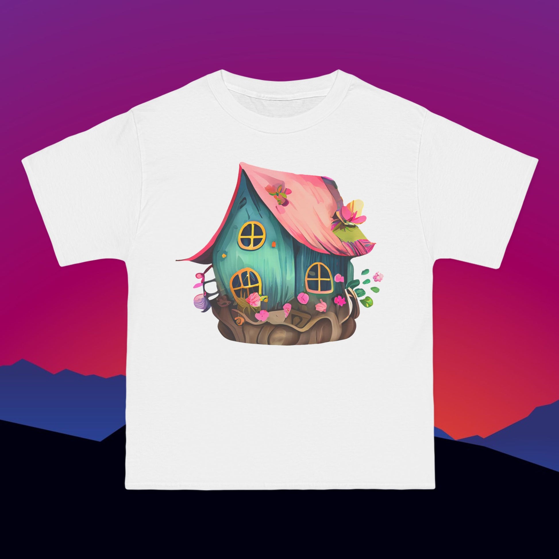 Fairy House T-Shirt: (Hanes Beefy-T 100% Preshrunk Cotton Custom Printed by TheGlassyLass.com