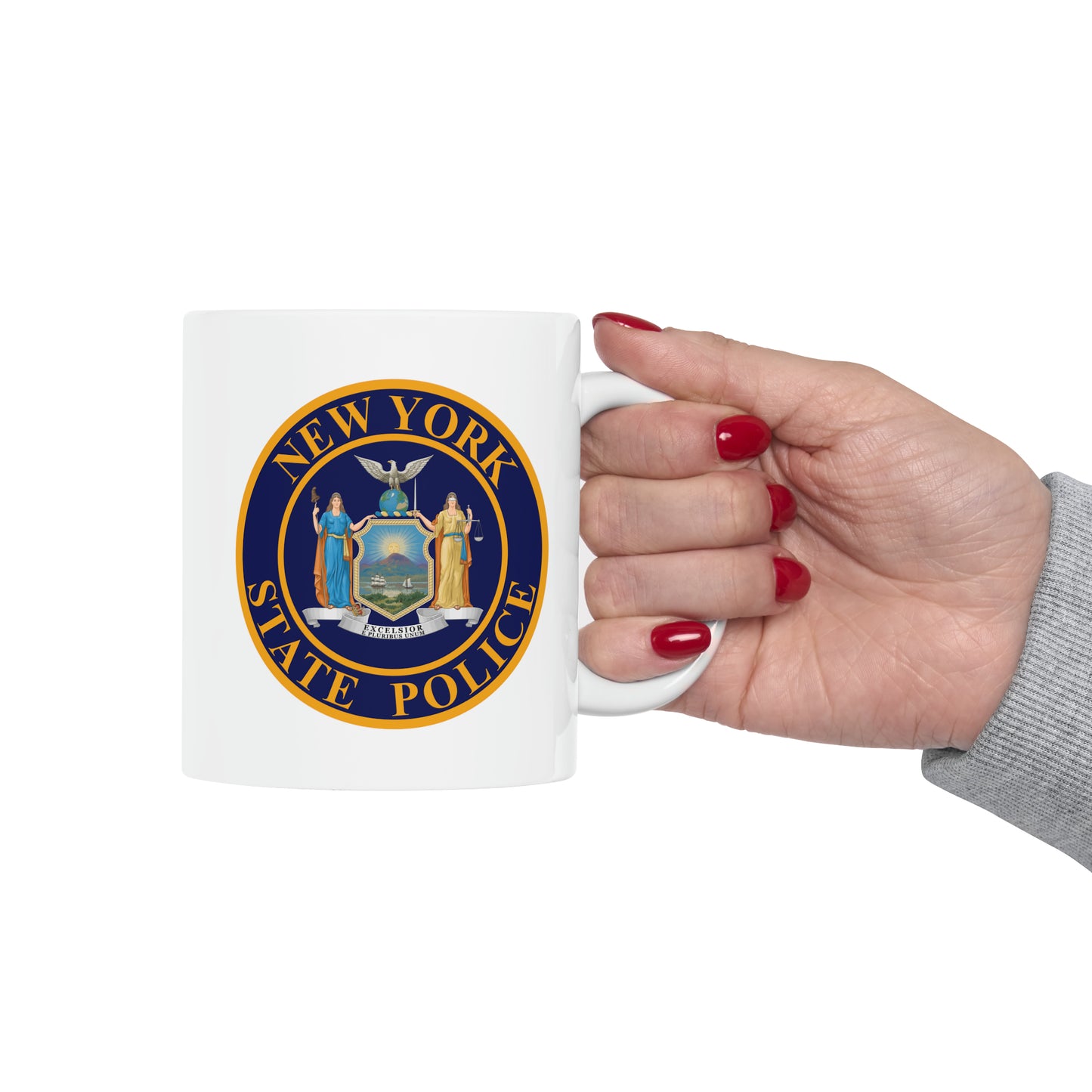 New York State Police Coffee Mug - Double Sided White Ceramic 11oz by TheGlassyLass.com