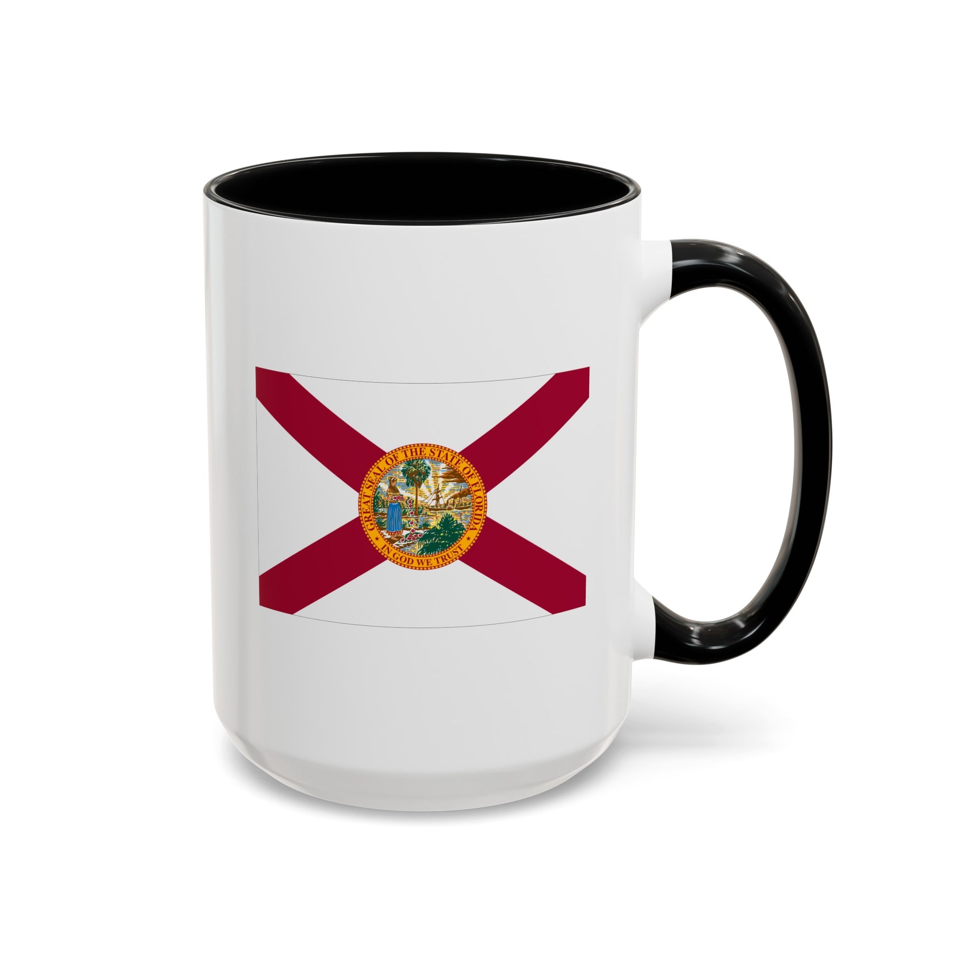 Florida State Flag - Double Sided Black Accent White Ceramic Coffee Mug 15oz by TheGlassyLass.com