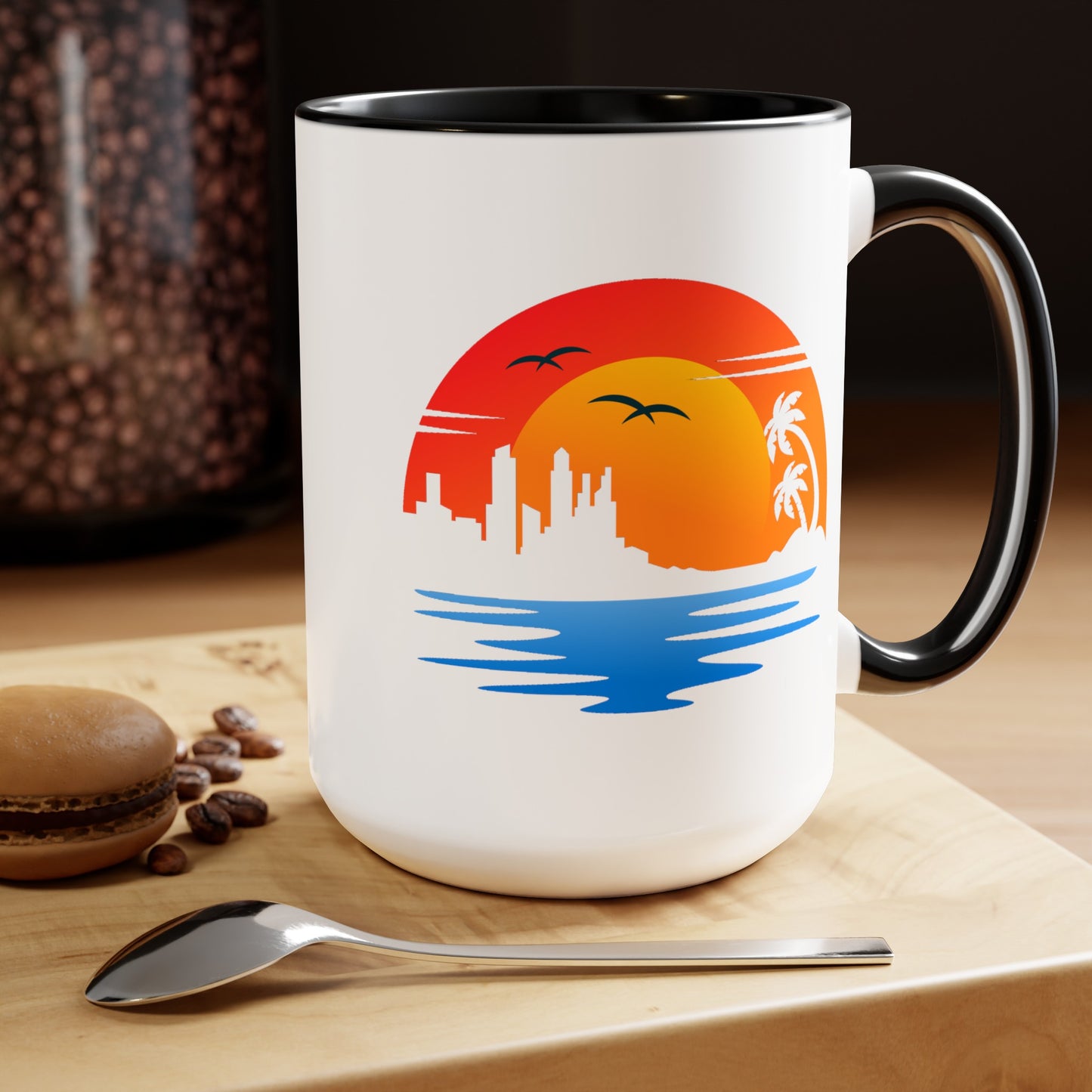 Life's a Beach Coffee Mug - Double Sided Black Accent White Ceramic 15oz by TheGlassyLass.com