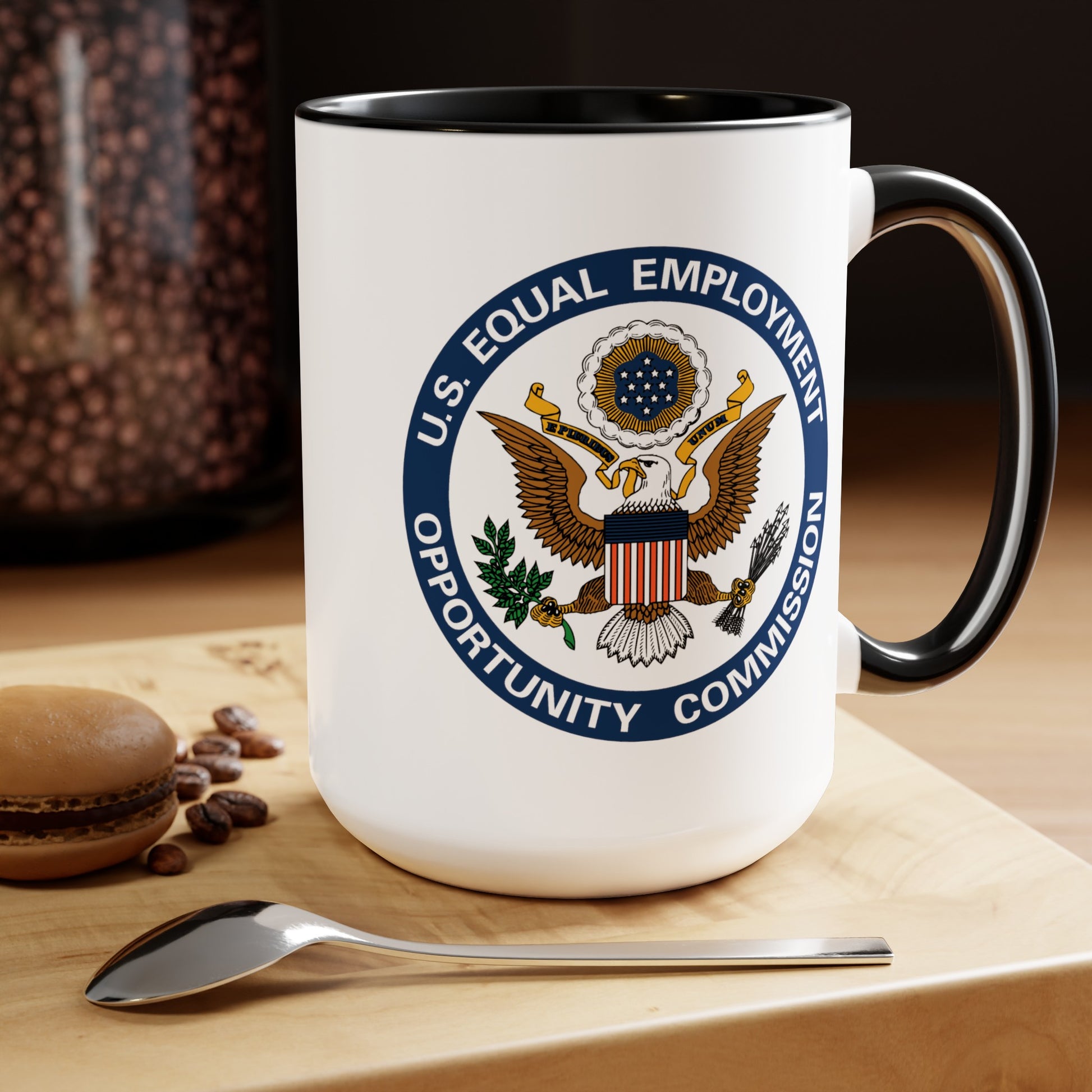 US EEOC Coffee Mug - Double Sided Black Accent White Ceramic 15oz by TheGlassyLass.com