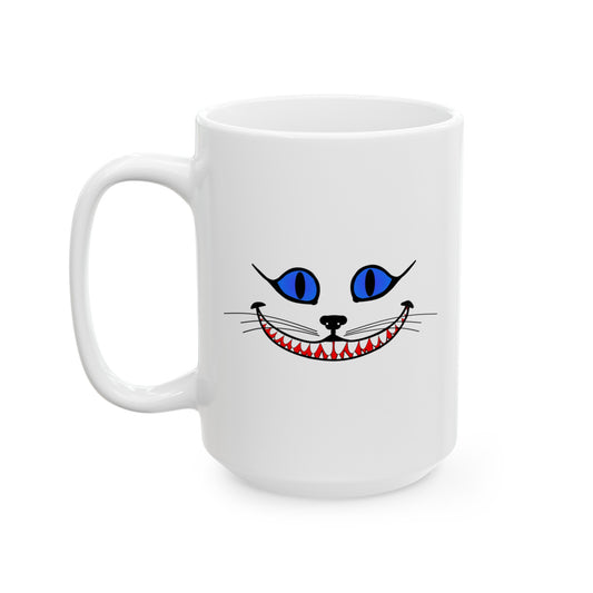 Cheshire Cat Coffee Mug - Double Sided White Ceramic 15oz by TheGlassyLass.com