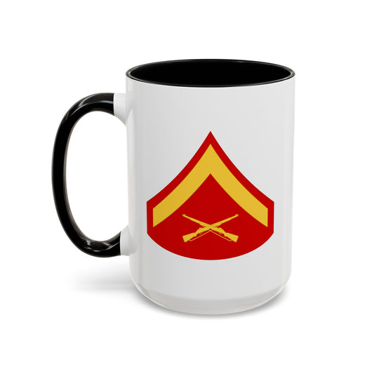 US Marine Corps Lance Corporal Chevron Coffee Mug - Double Sided Black Accent White Ceramic 15oz - by TheGlassyLass.com