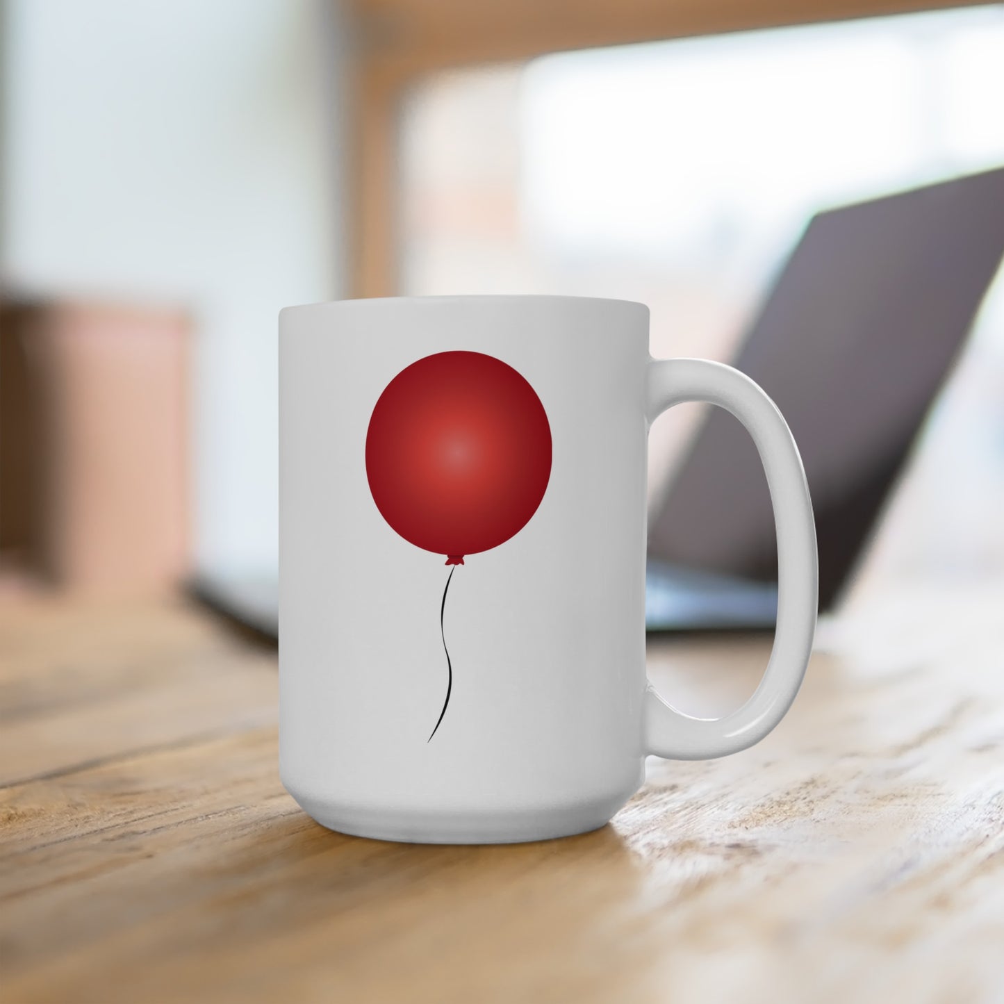 Red Balloon Coffee Mug - Double Sided White Ceramic 15oz by TheGlassyLass.com