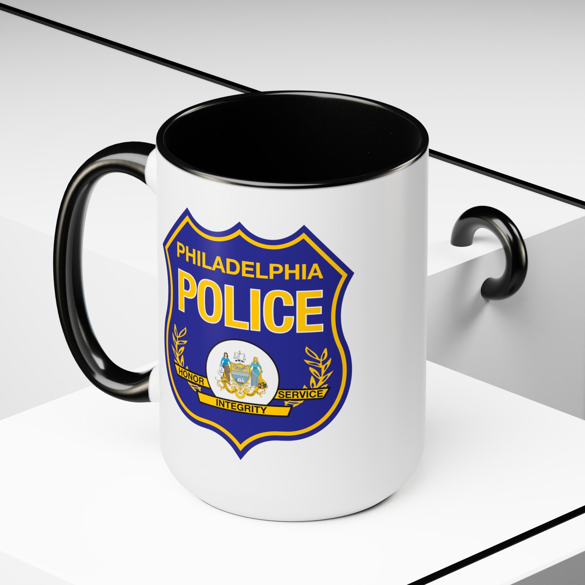 Philadelphia Police Coffee Mug - Double Sided Black Accent White Ceramic 15oz by TheGlassyLass.com