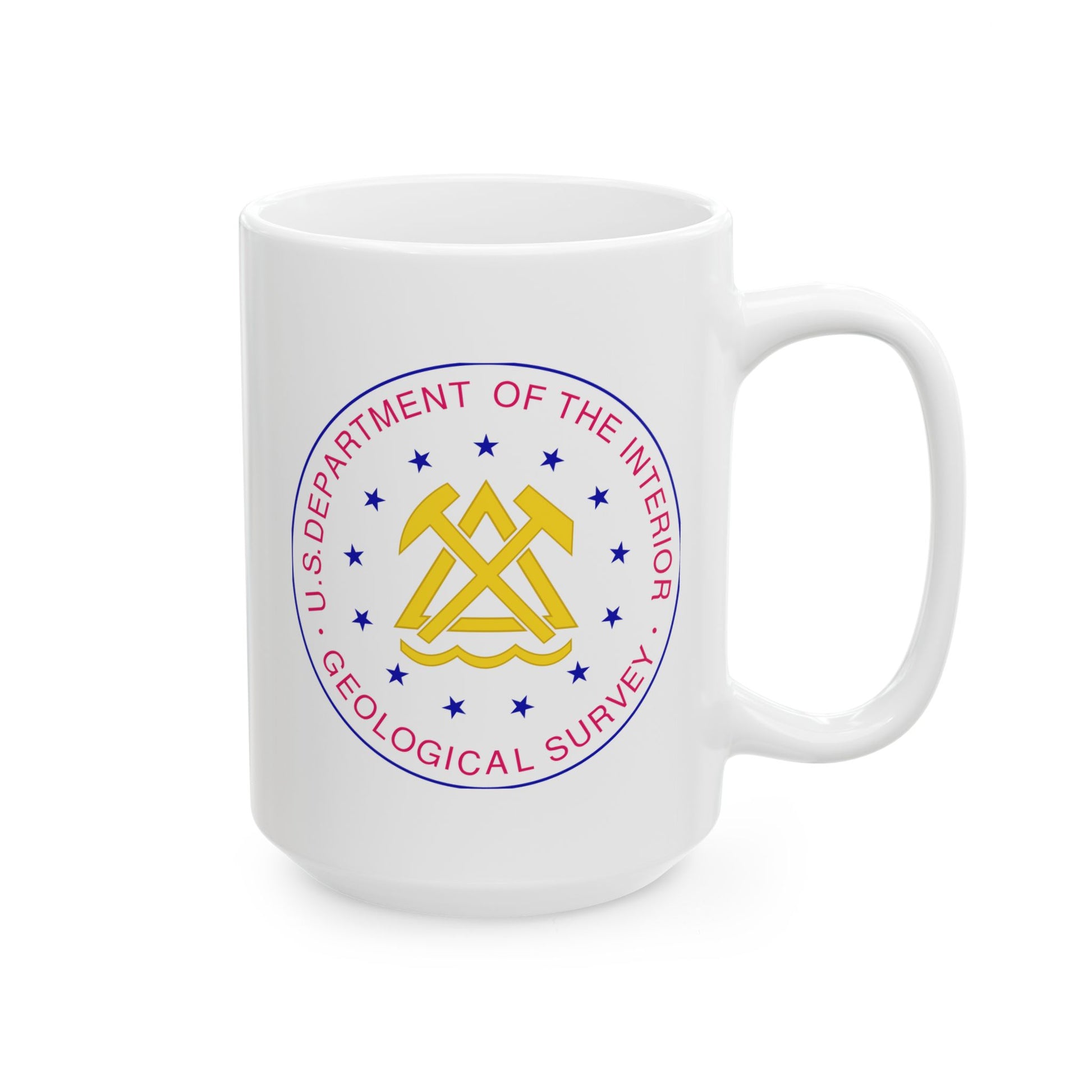 US Department of the Interior Geological Survey Coffee Mug - Double Sided Print, White Ceramic, 15oz by TheGlassyLass.com