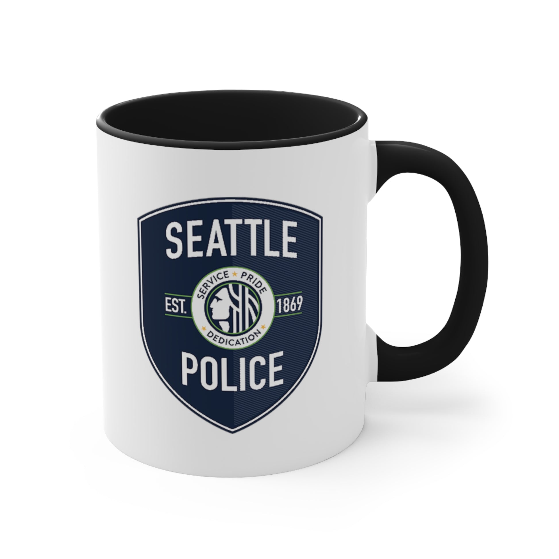 Seattle Police Coffee Mug - Double Sided Black Accent White Ceramic 11oz by TheGlassyLass.com