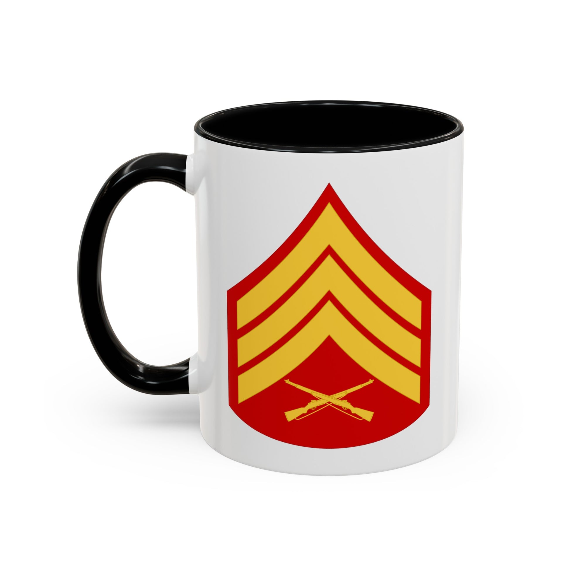 United States Marine Corps Sergeant (E-5) Chevron Coffee Mug - Double Sided Black Accent White Ceramic 11oz - by TheGlassyLass.com