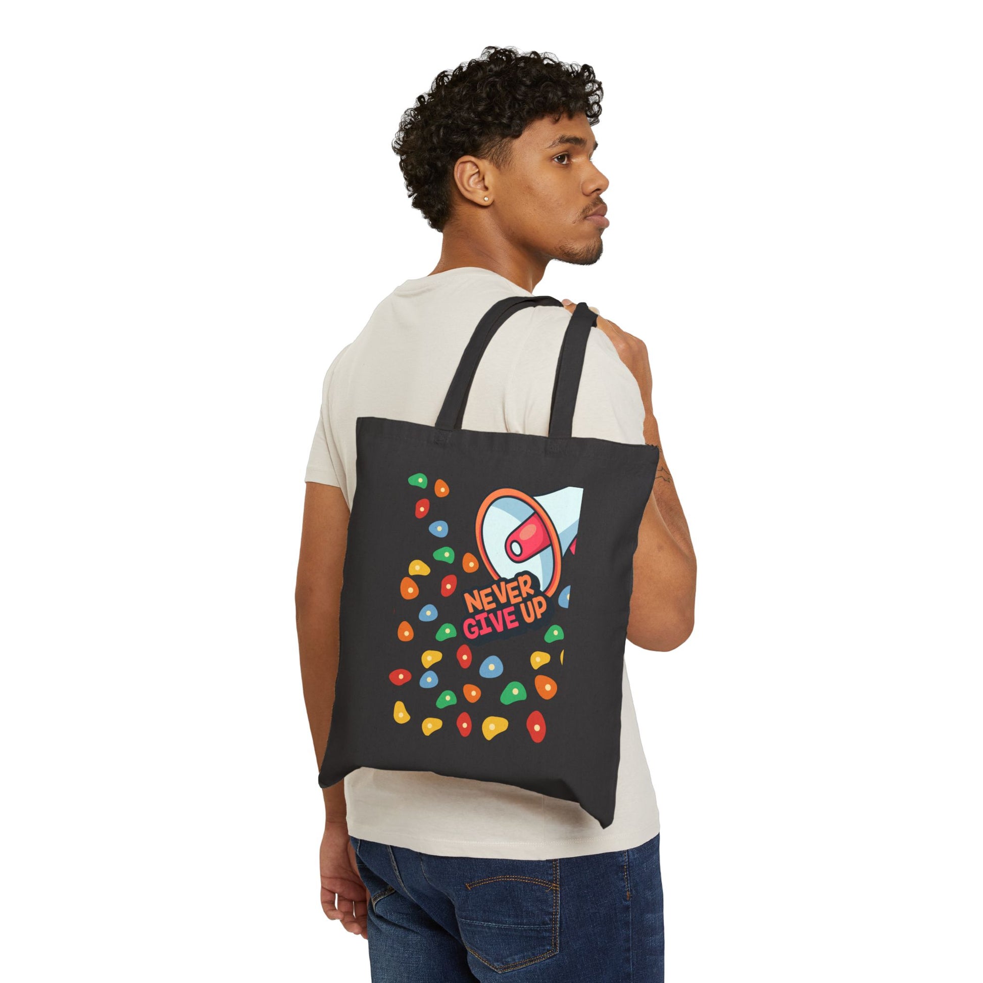 Never Give Up Logo Tote Bag - Heavyweight 100% Cotton Canvas by TheGlassyLass.com
