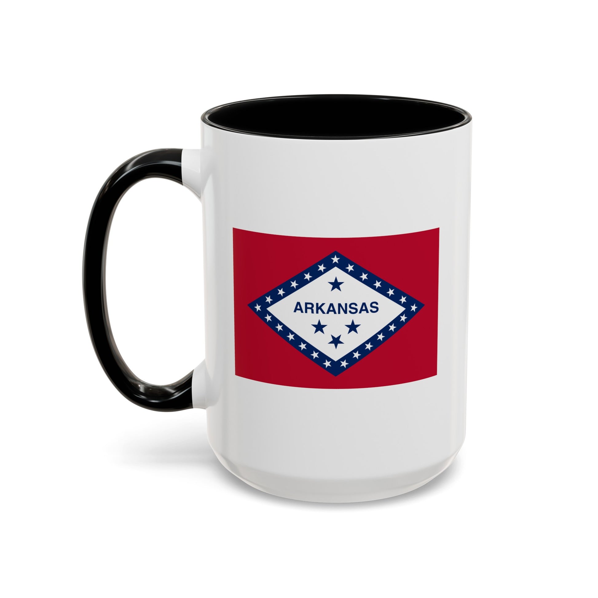 Arkansas State Flag - Double Sided Black Accent White Ceramic Coffee Mug 15oz by TheGlassyLass.com