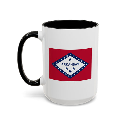 Arkansas State Flag - Double Sided Black Accent White Ceramic Coffee Mug 15oz by TheGlassyLass.com