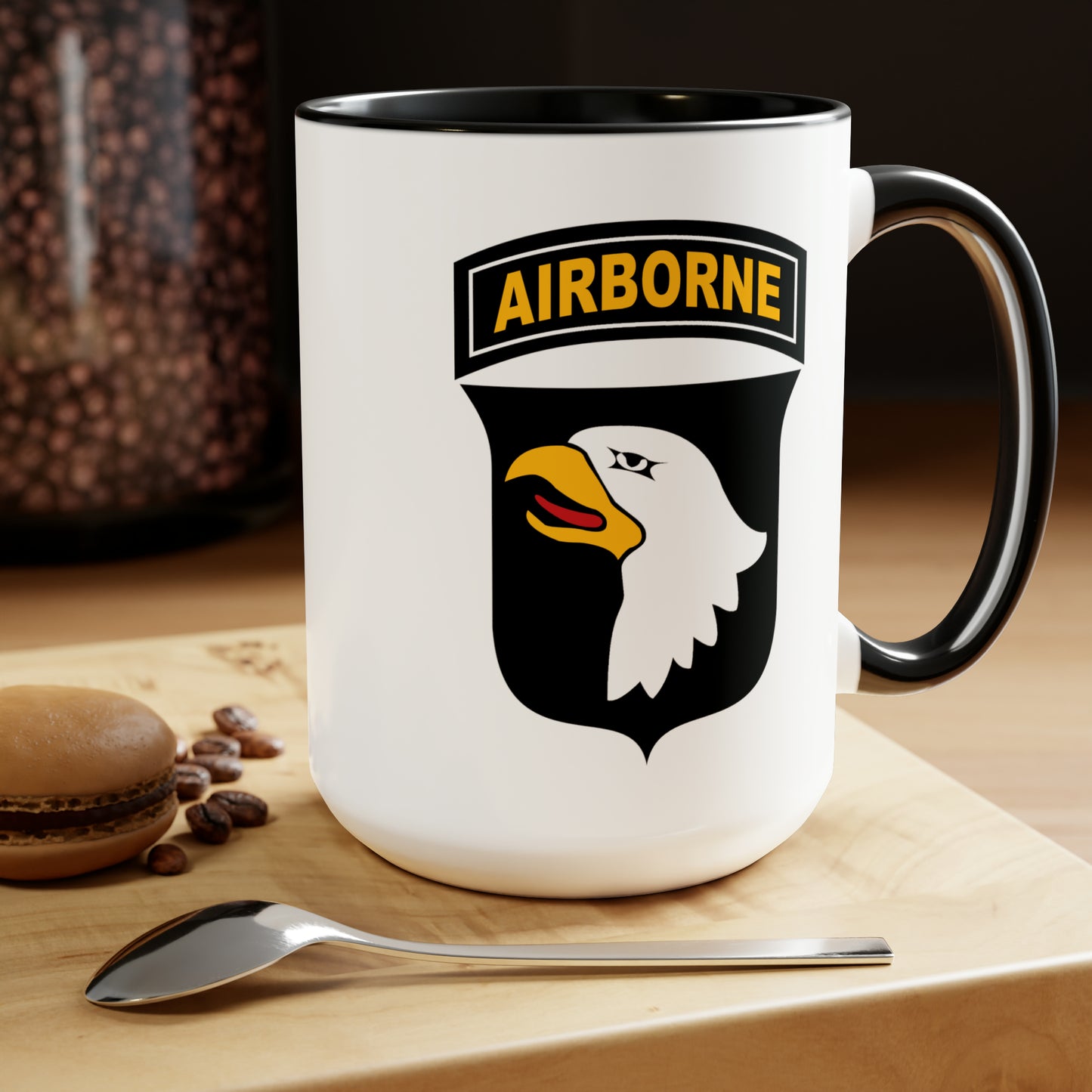 US Army Airborne Coffee Mugs - Double Sided Black Accent White Ceramic 15oz by TheGlassyLass.com